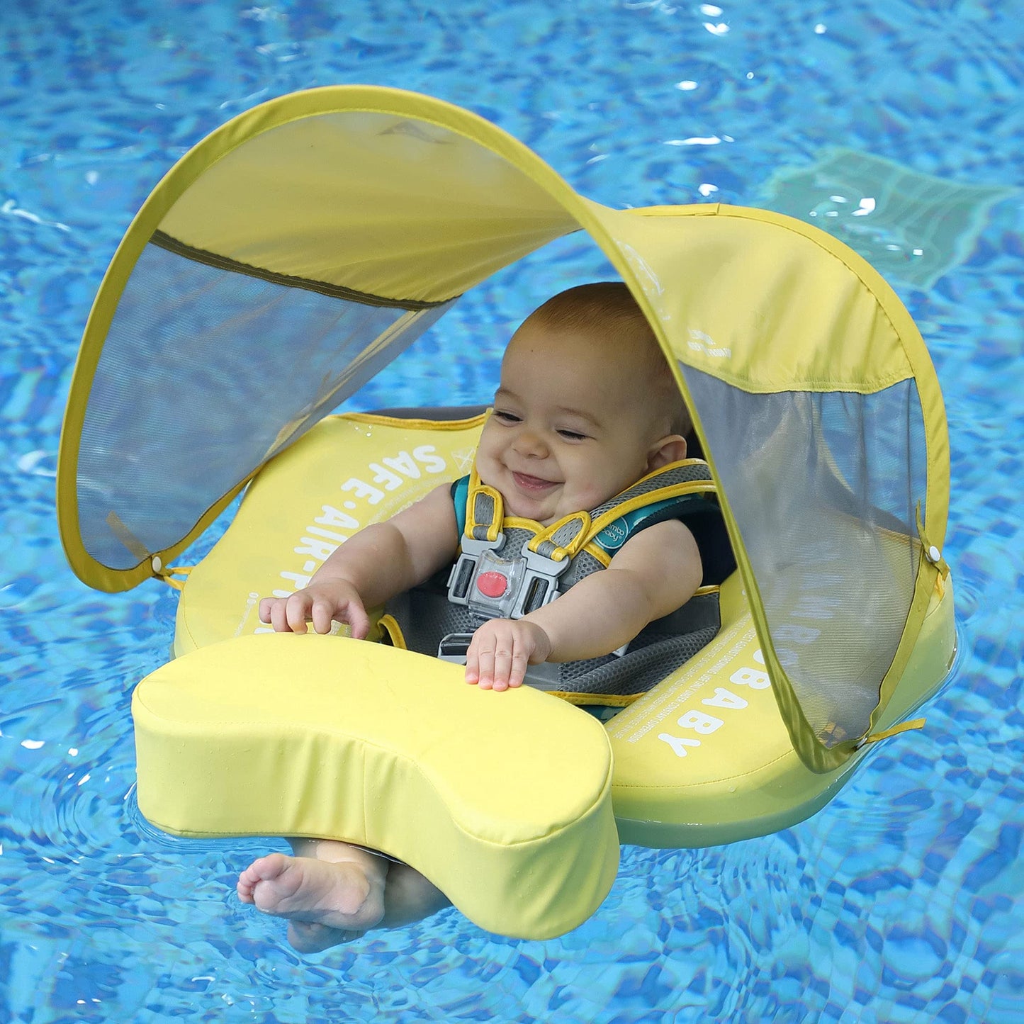 HECCEI Mambobaby Float Add Tail Baby Swim Float with Canopy – Non-Inflatable, Soft Leather, Special Edition Yellow