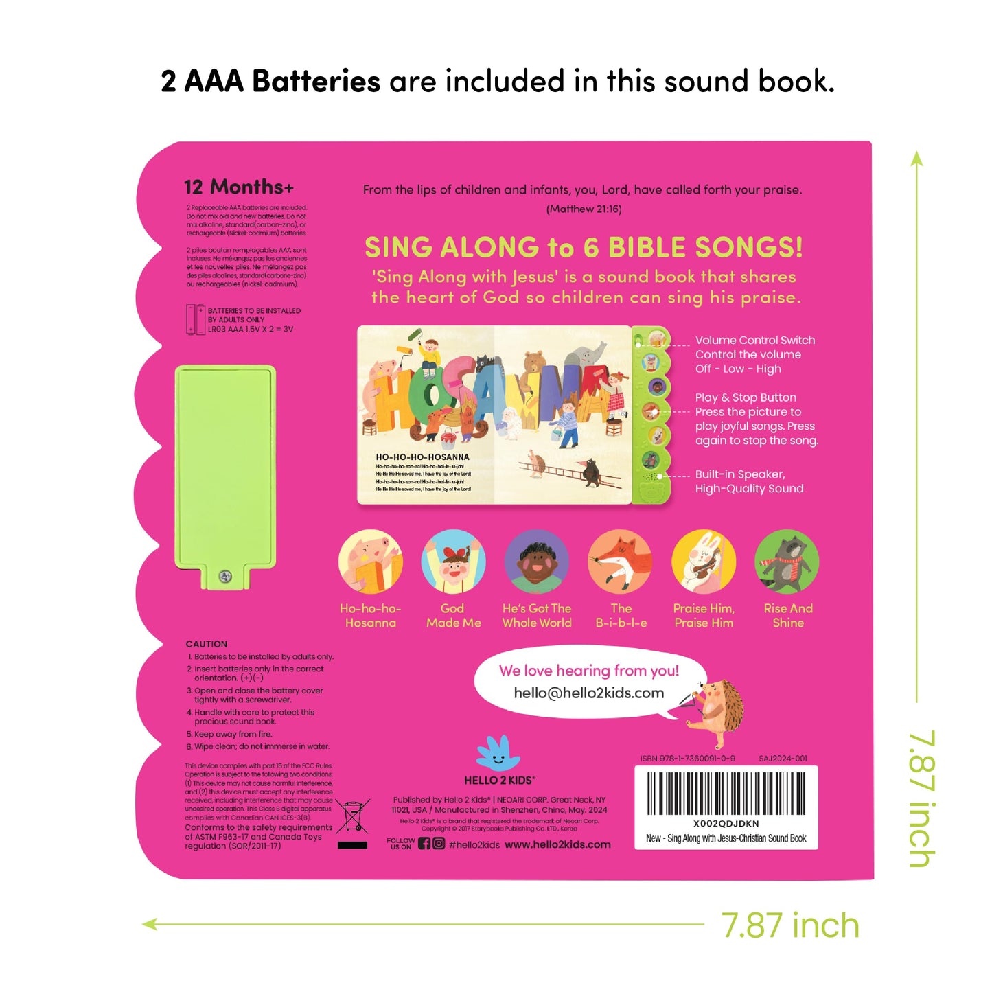 Hello 2 Kids Sing Along with Jesus: 6 Bible Songs Sound Book for Toddlers
