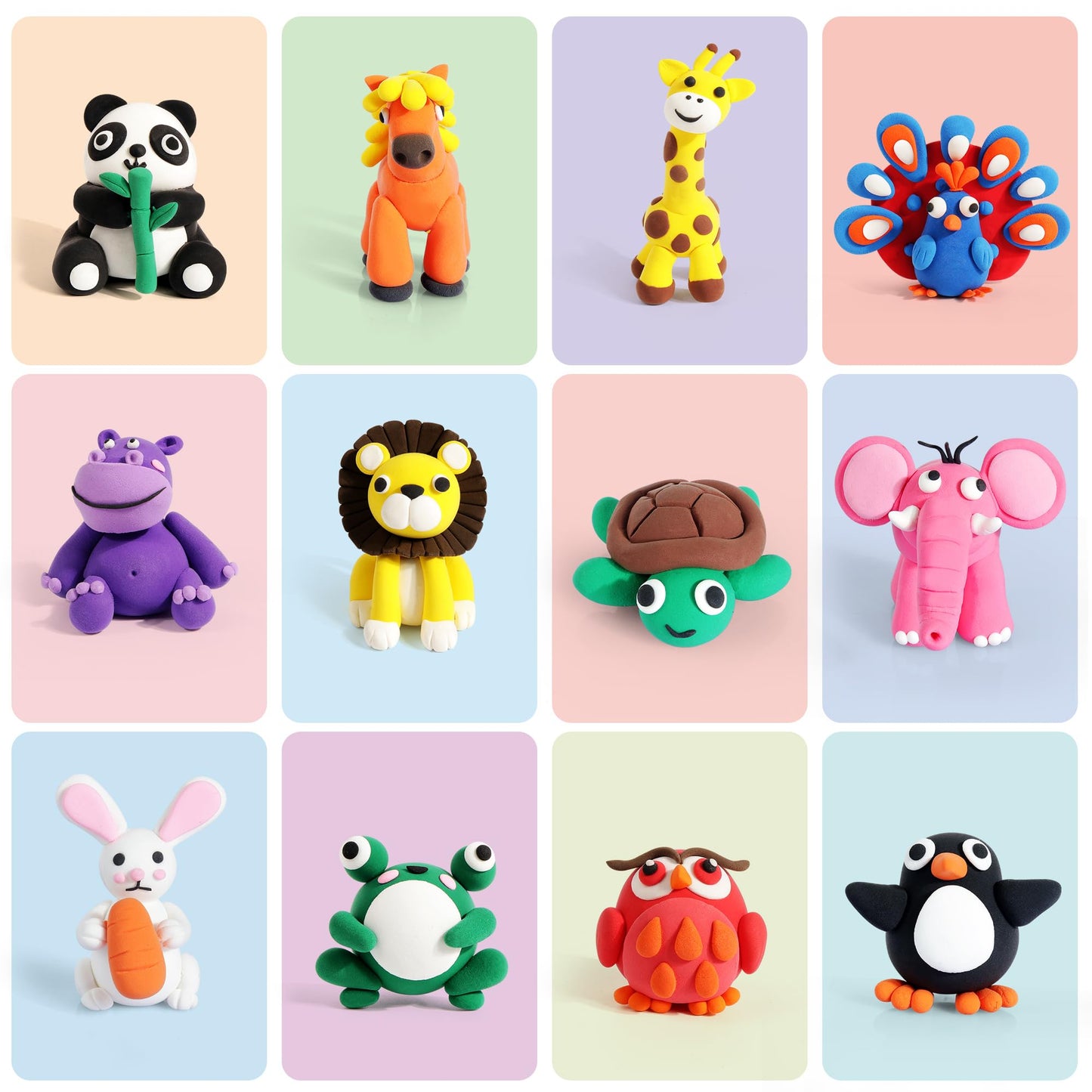 Helsort Air Dry Clay Kit for Kids — 12 Animal Models, Tutorial Cards & 8 Sculpting Tools