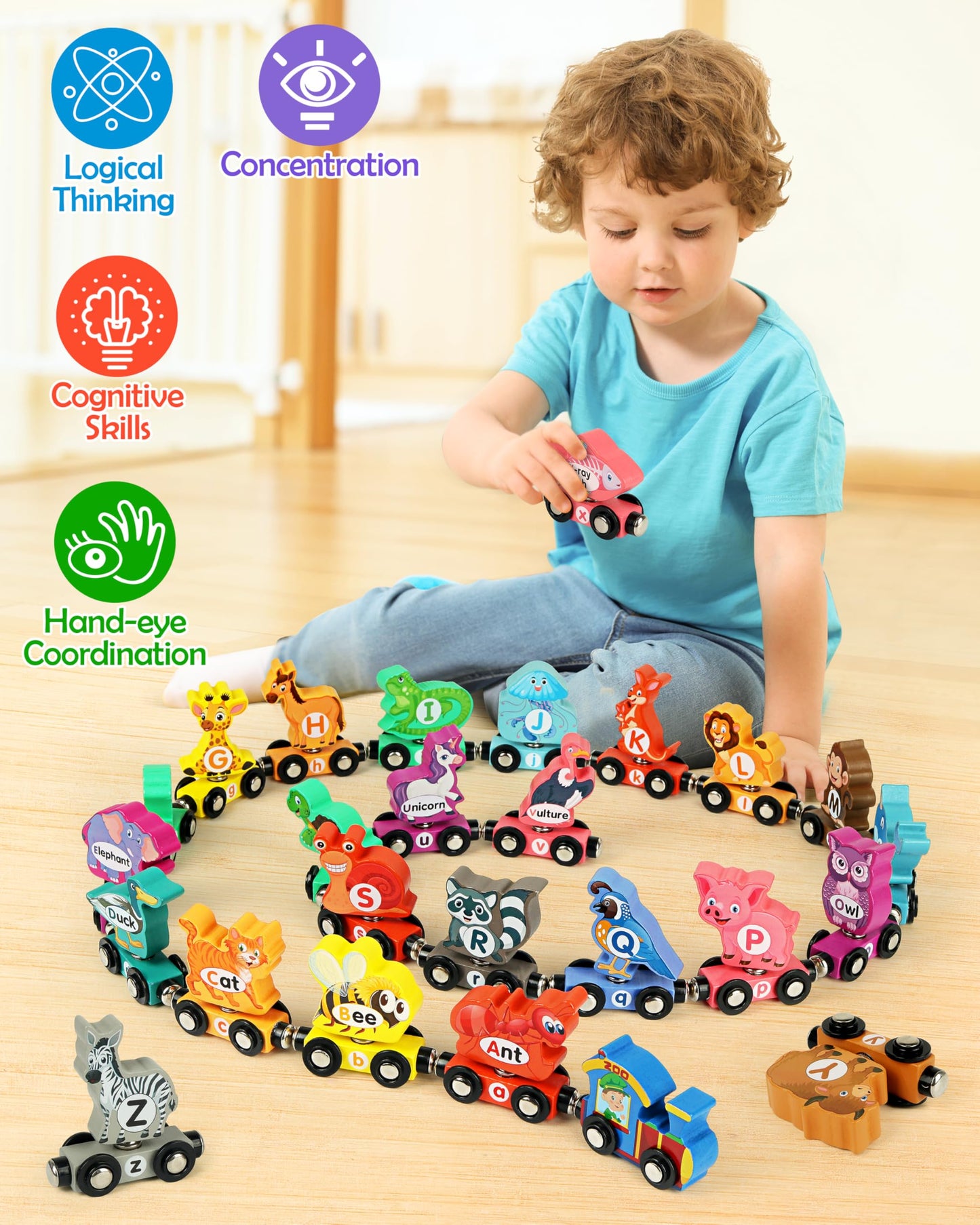 Helsort Wooden Alphabet Train Set for Toddlers — Magnetic ABC Train & Animal-Themed STEM Toy