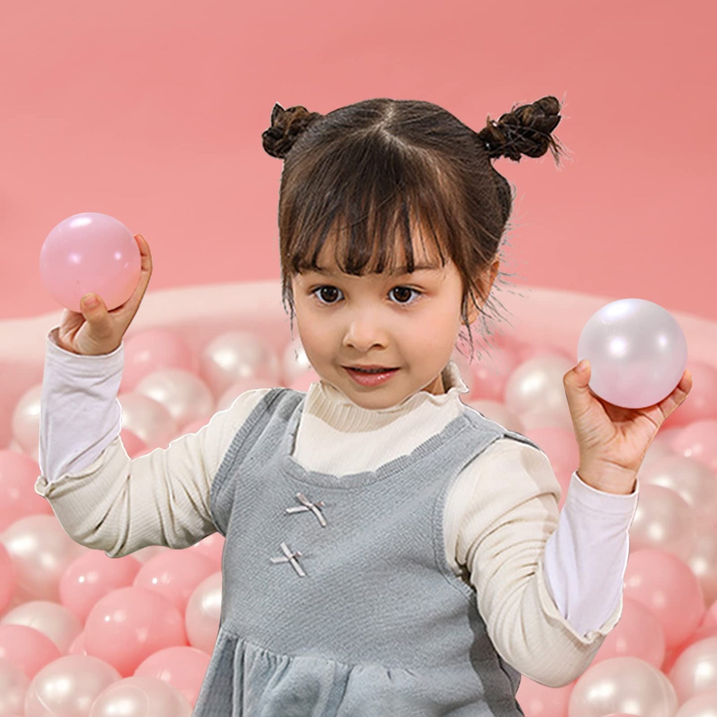 Heopeis Ball Pit Balls 2.2in, 100Pcs – Pink & Pearl White Crush-Proof Plastic Toy Balls