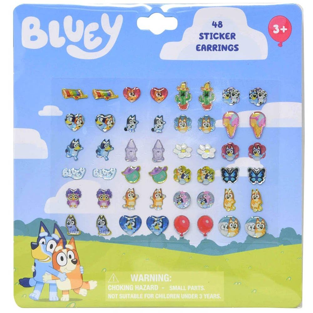 HER Bluey 24-Pair Sticker Earrings for Kids | Safe, Fun Non-Pierced Accessory