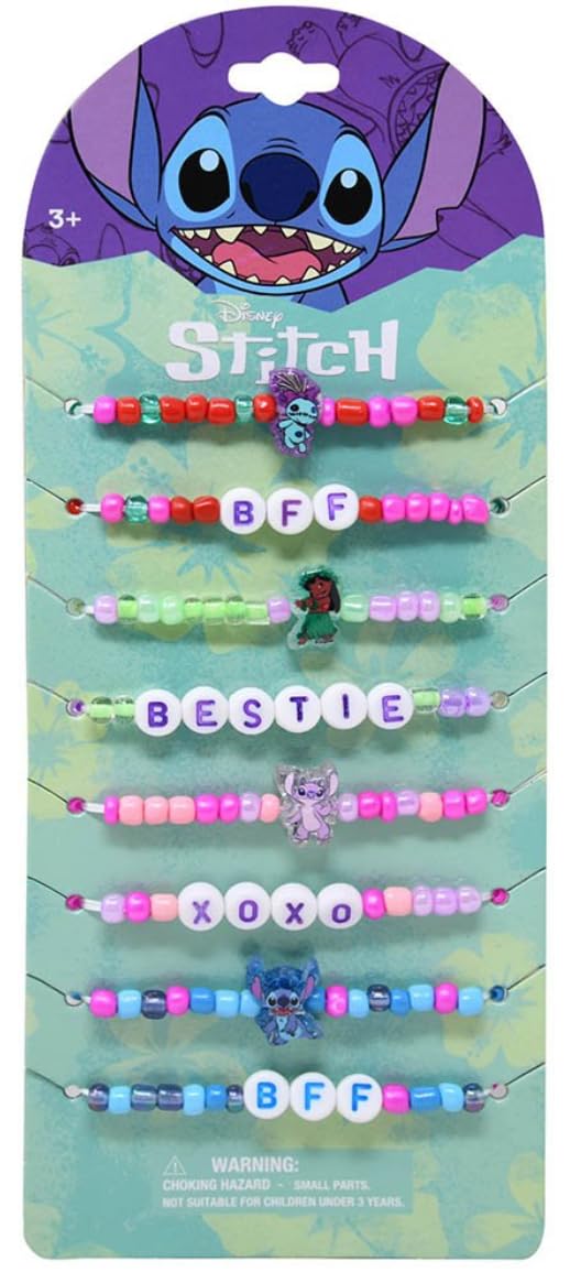 HER Stitch Character Beaded Friendship Bracelets for Kids — 8 Pack, Ages 3+