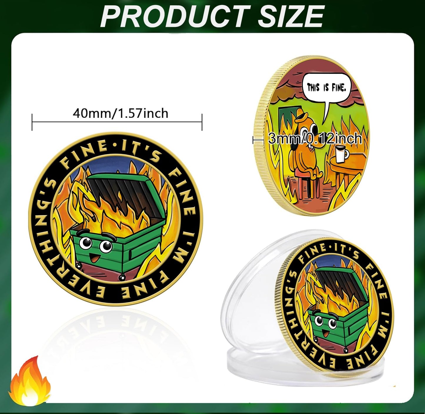 HEWJYDE Dumpster Fire Challenge Coin – Double-Sided Desk Token