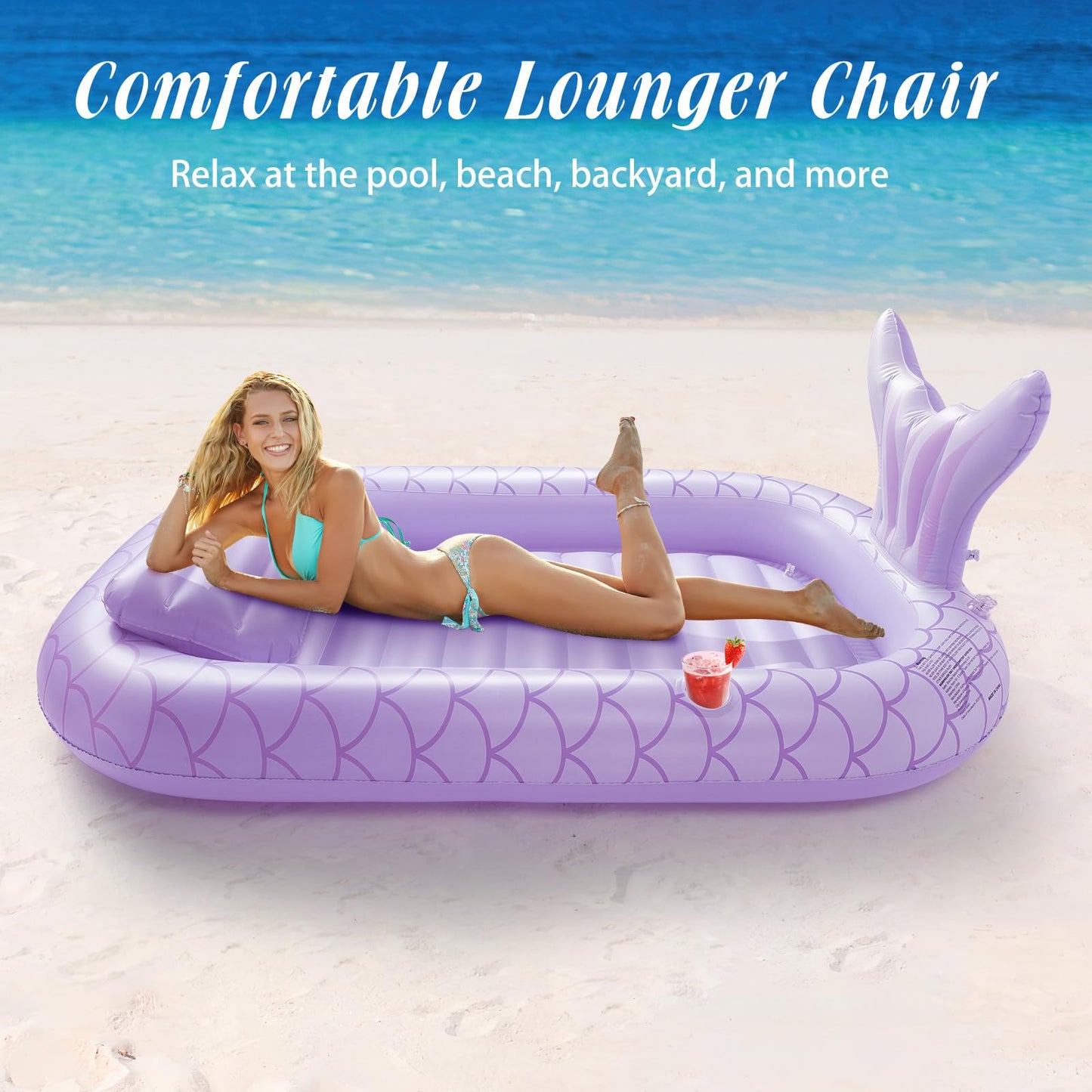 HeySplash Inflatable Tanning Lounger Float – Purple Pool Float for Adults with Cup Holders