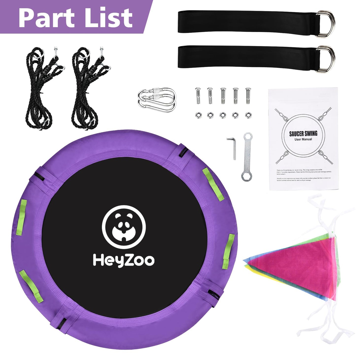HeyZoo Tree Swing – 40-Inch Saucer Swing for Kids, 900lbs, Adjustable Straps, Purple