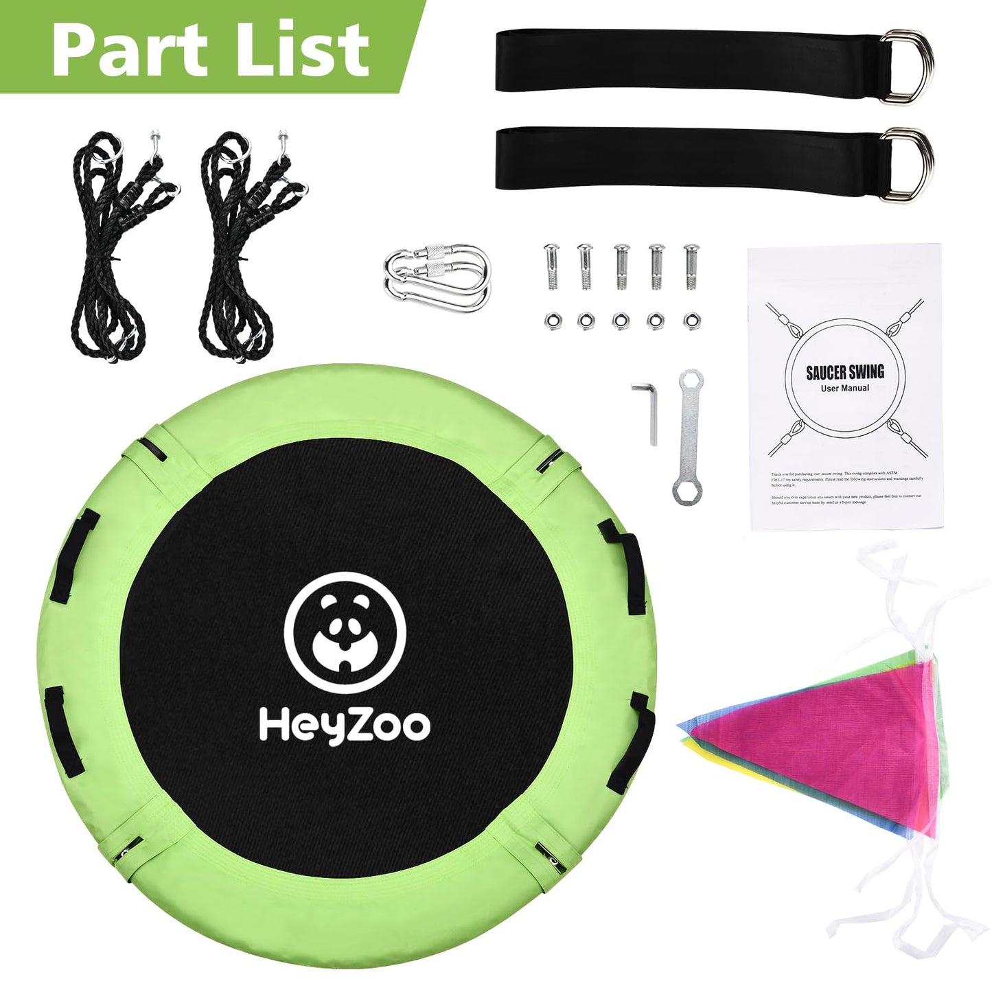 HeyZoo 48-Inch Tree Swing – Large Saucer for Family, 900lb Capacity, Green
