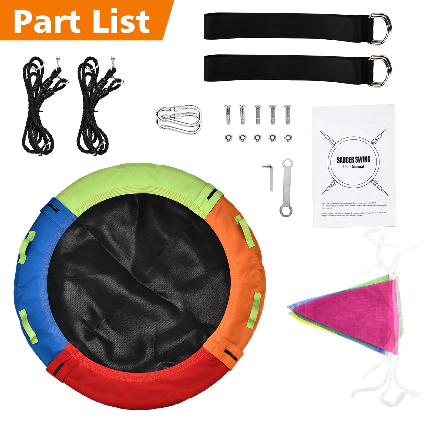 HeyZoo Tree Swing — 48 Inch Saucer Swing, 900 lbs Capacity, Multicolor, Includes Straps