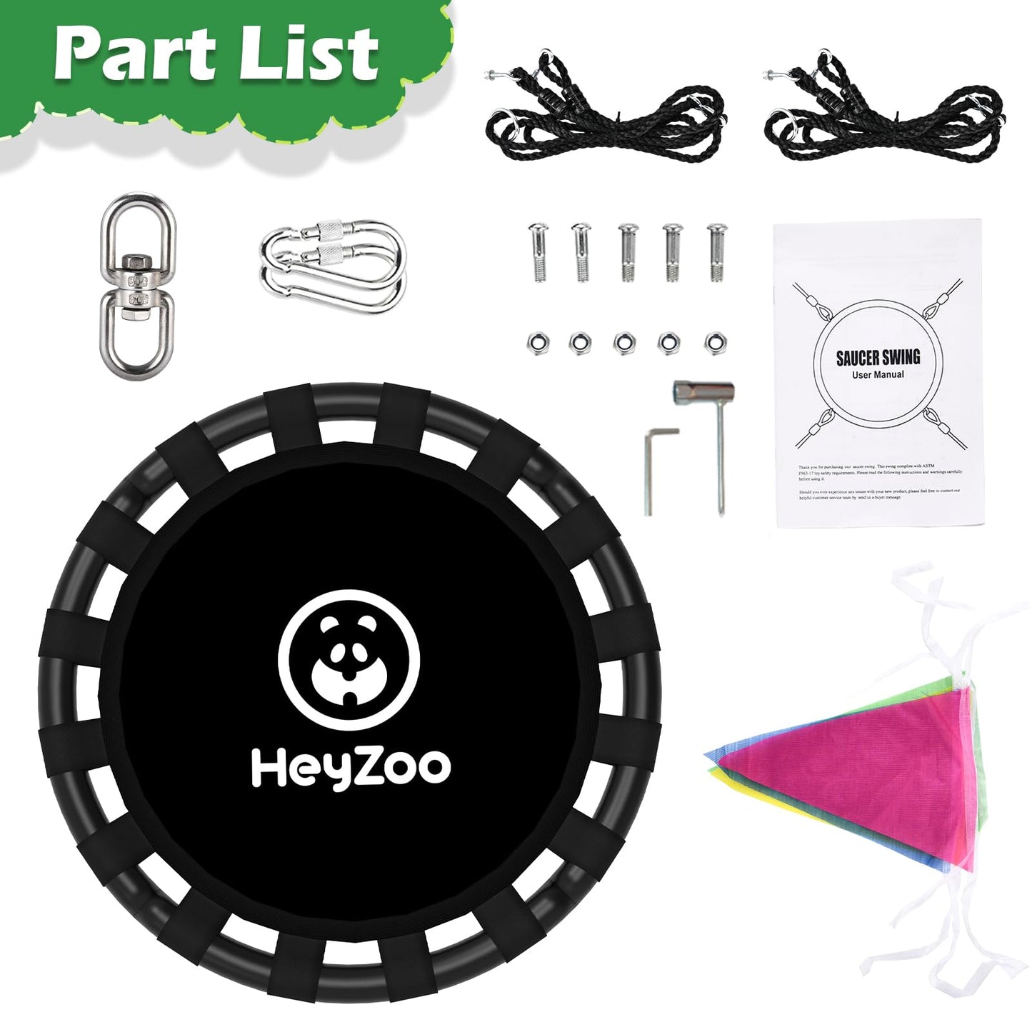HeyZoo Saucer Swing – 48 Inch Backyard Swing Set, 900lbs Capacity, 360° Swivel, Black