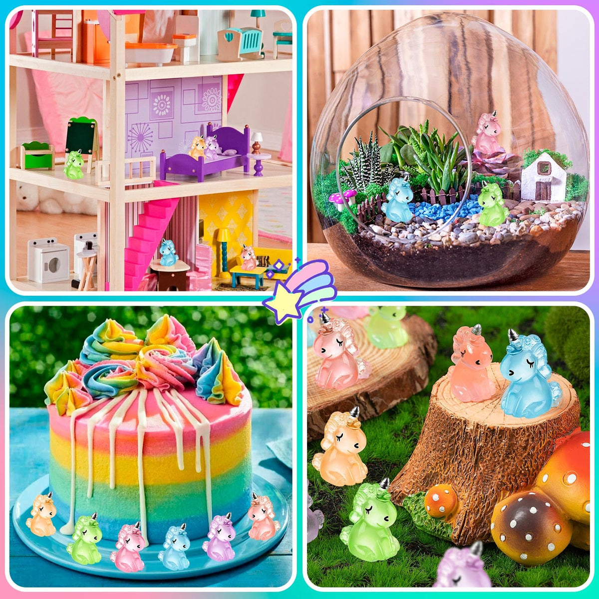 HFAYDZSW 60-Pcs Luminous Mini Resin Unicorn Figurines – Glow-in-the-Dark Ornaments for Garden, Aquarium & Crafts