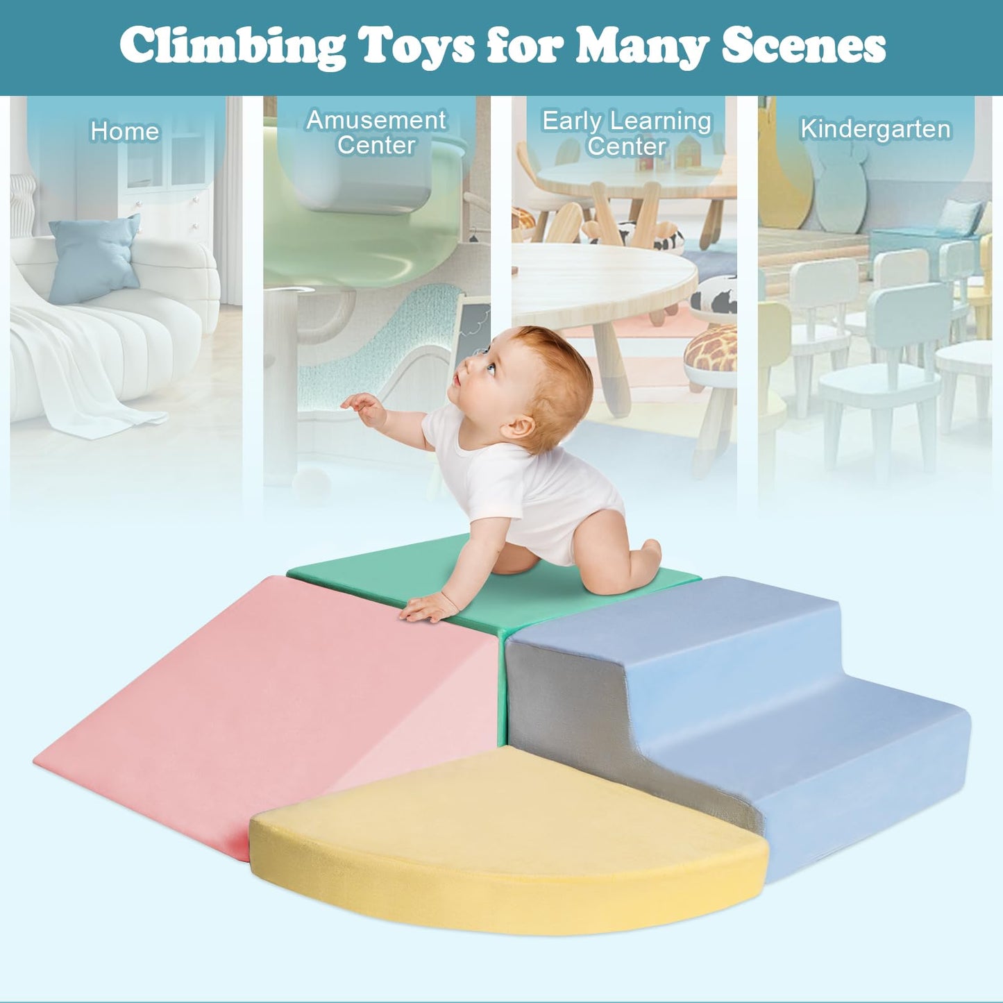 HHH HIKECUCAN Foam Climb Blocks for Toddlers 1-3 | 4-Piece Soft Climbing Toys