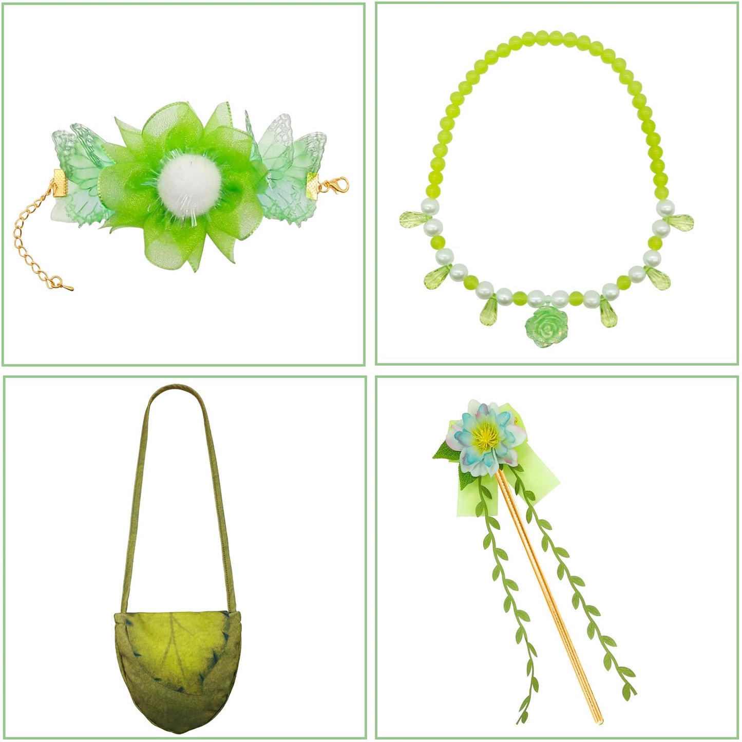 HHYTOKKI Fairy Princess Costume Set with Wings – Girls Forest Dress & Floral Accessories (3-10Y)