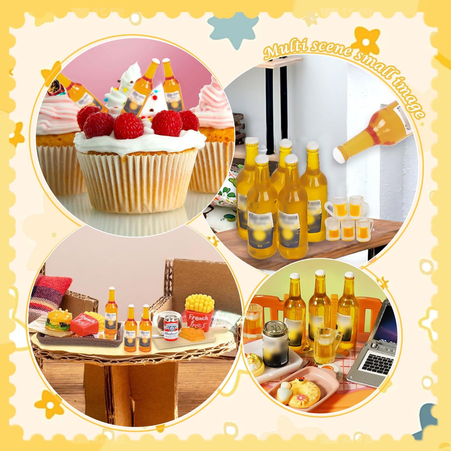 Hiawbon 1:12 Scale 11-Piece Miniature Beer Bottles & Cans for Dollhouse Pub & Fairy Garden Decor