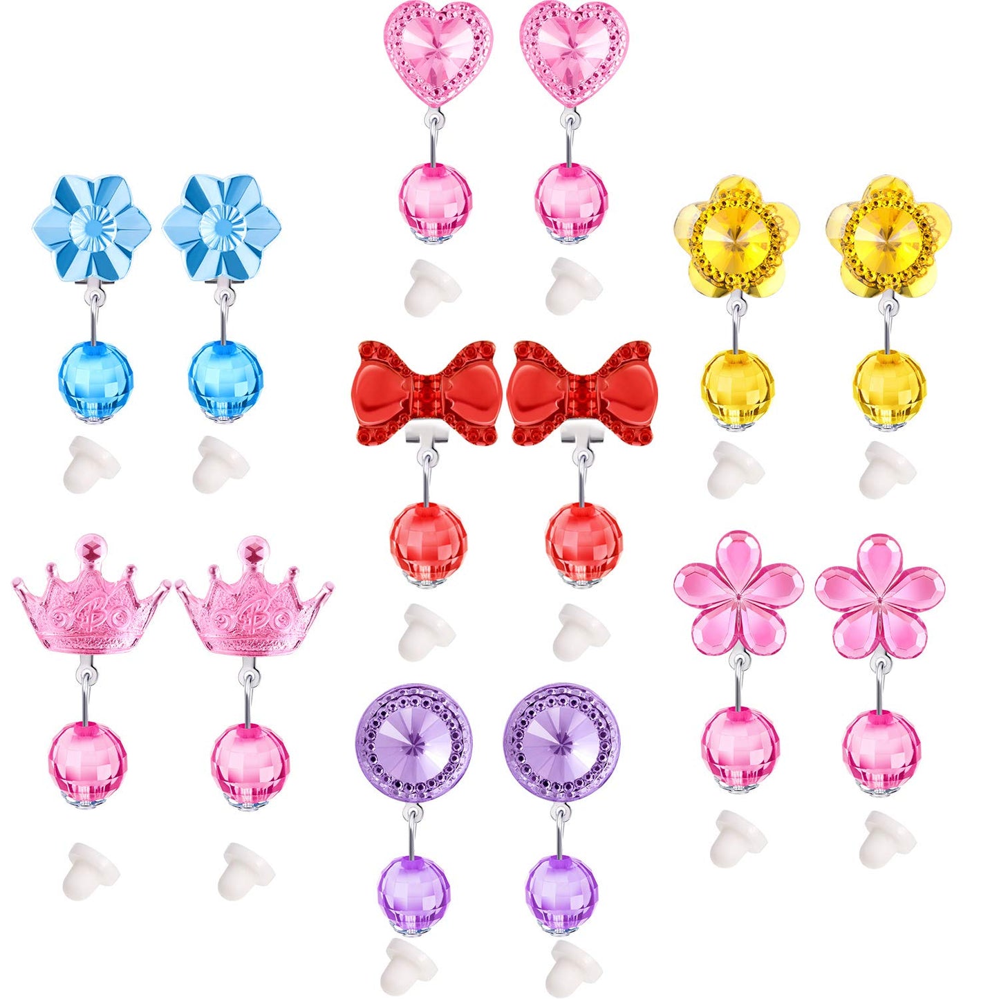 Hicarer 7 Pairs Clip-On Earrings for Girls – Crystal Princess Set in Pink Box