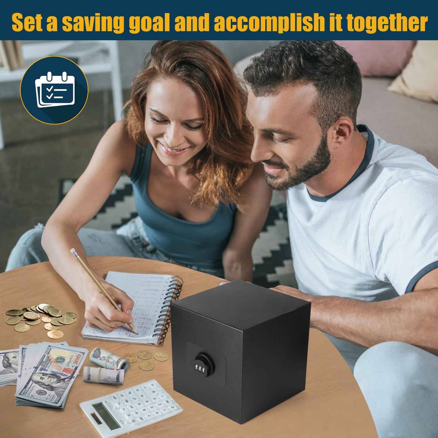 hicocool Password Lock Piggy Bank – Stainless Steel Reusable Money Box (5.9 in, Black)