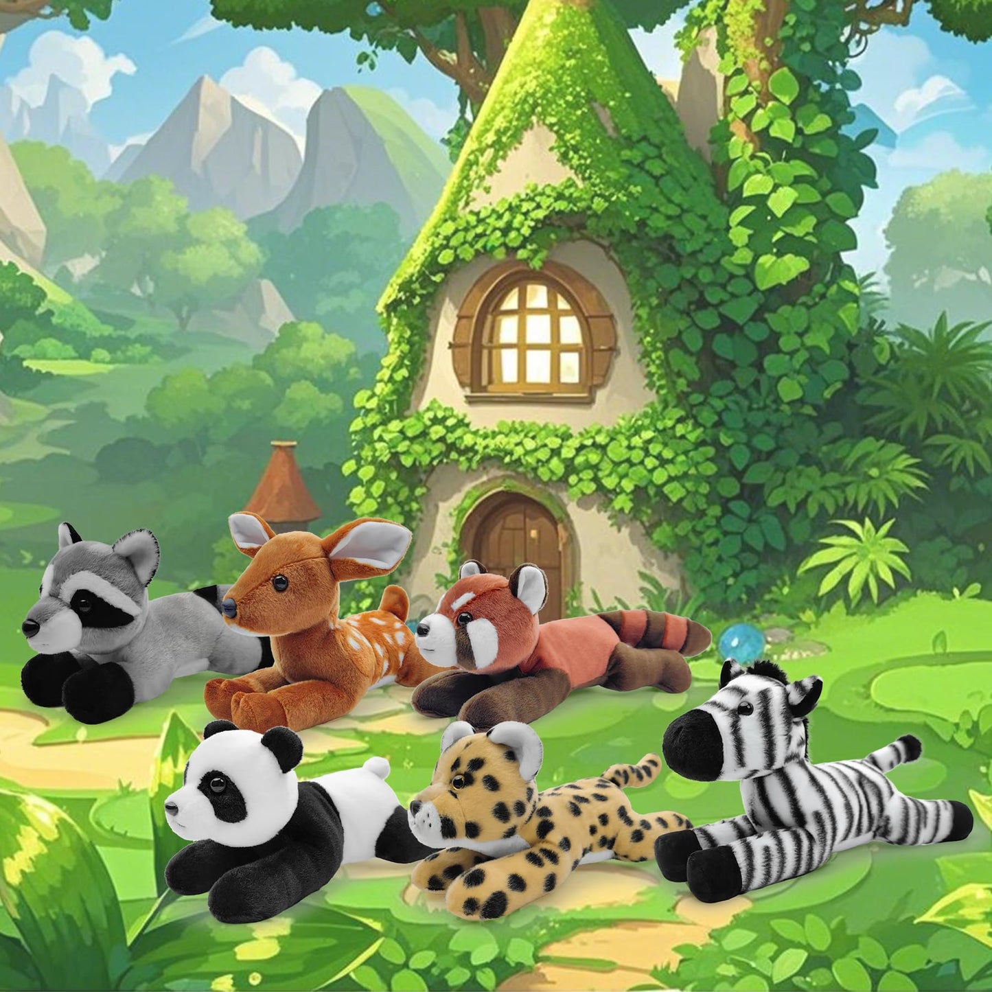 Hideekoog 12-Inch Lying-Down Raccoon Plush – Soft Realistic Toy for Kids