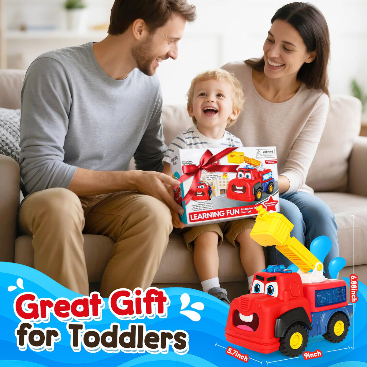Hieoby Interactive Talking Fire Truck Toy for Toddlers 1-3 — Realistic Sirens, Lights, Songs & Recording