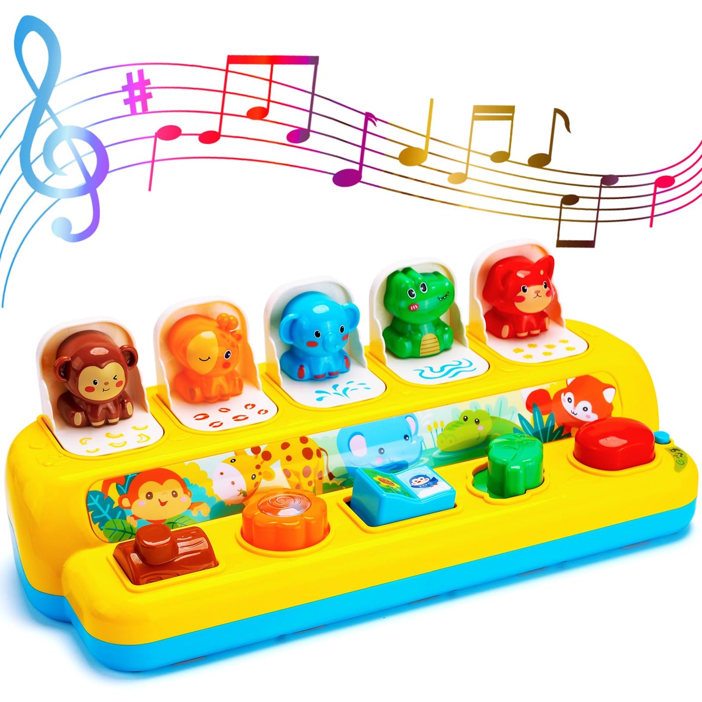Hieoby Interactive Pop Up Animal Toy with Music & Lights – Montessori Cause & Effect Toy for Toddlers 9–24 Months