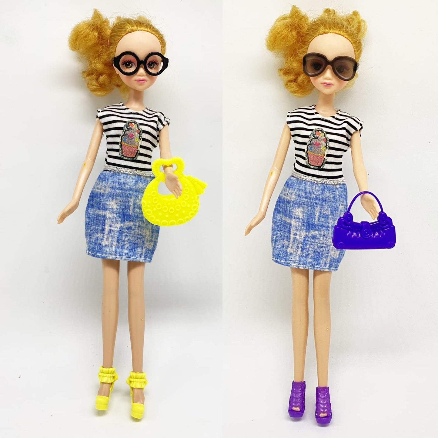 HighFun 51-Piece Doll Accessories with Shoe Rack – 30 Shoes, 10 Handbags & 10 Glasses for 11.5-Inch Dolls