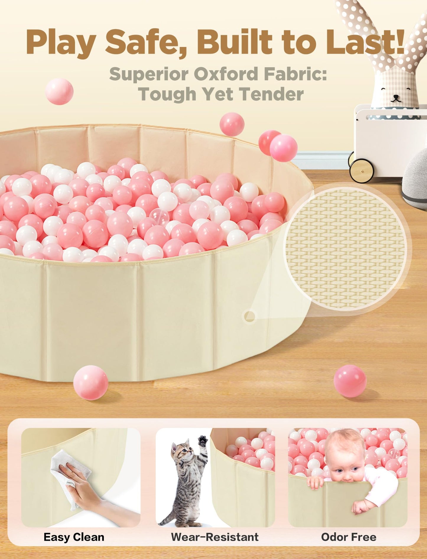 Hikiddy Large Ball Pit for Toddlers - 44-inch Diameter, Pop-Up Playmat, Foldable Ball Pool