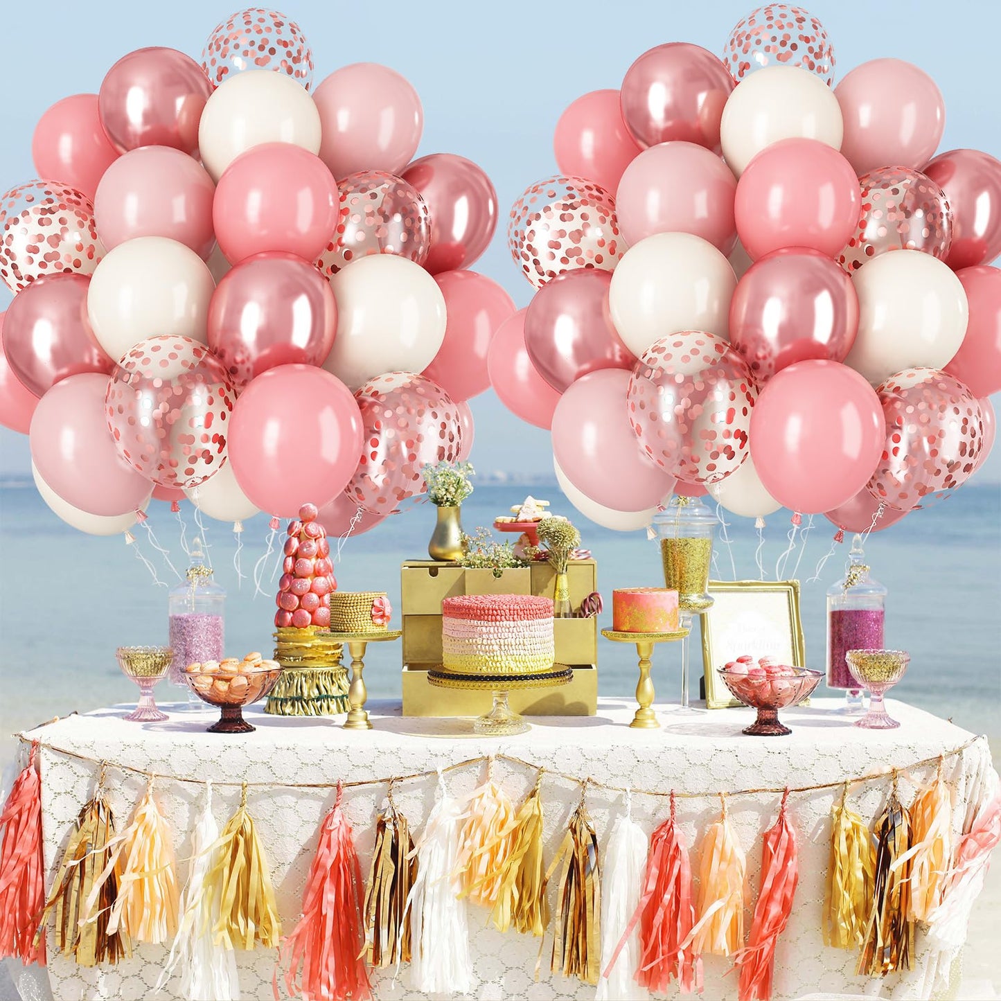 HILAVO Dusty Pink Balloon Set – 60Pcs 12 Inch Latex Balloons with Rose Gold Confetti