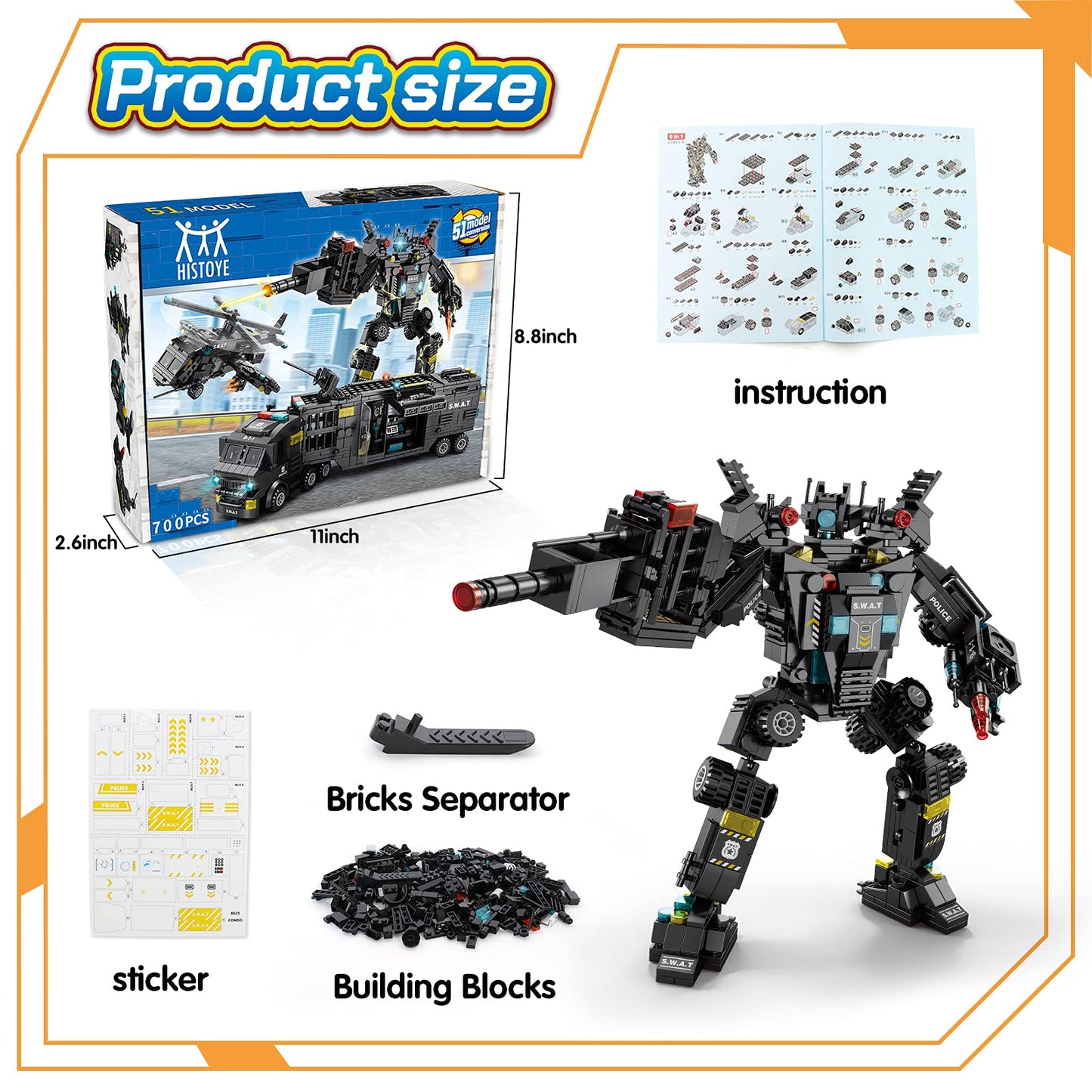 HISTOYE 51-in-1 Robot Building Kit for Kids – STEM Erector Set (Ages 6–12)