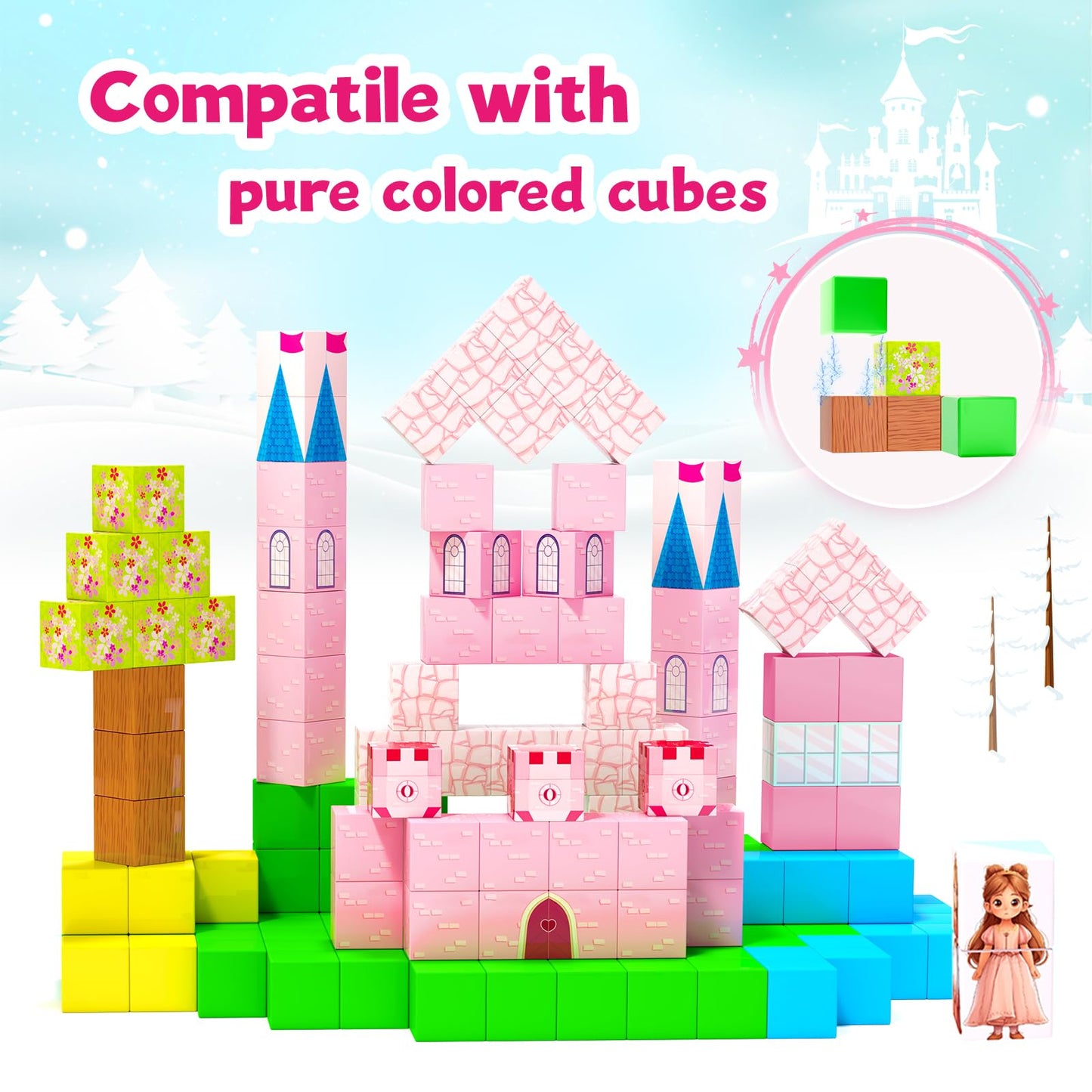 Hiwawind Magnetic Blocks Princess Castle – Open-Ended Building Toys for Girls & Boys (Ages 3-8) | Easter Gifts