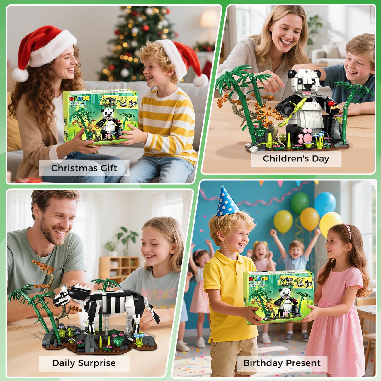 HiWEEGO 3-in-1 Wild Animals Panda Building Set – 724 PCS, Panda, Cat & Zebra | Kids 9–12+