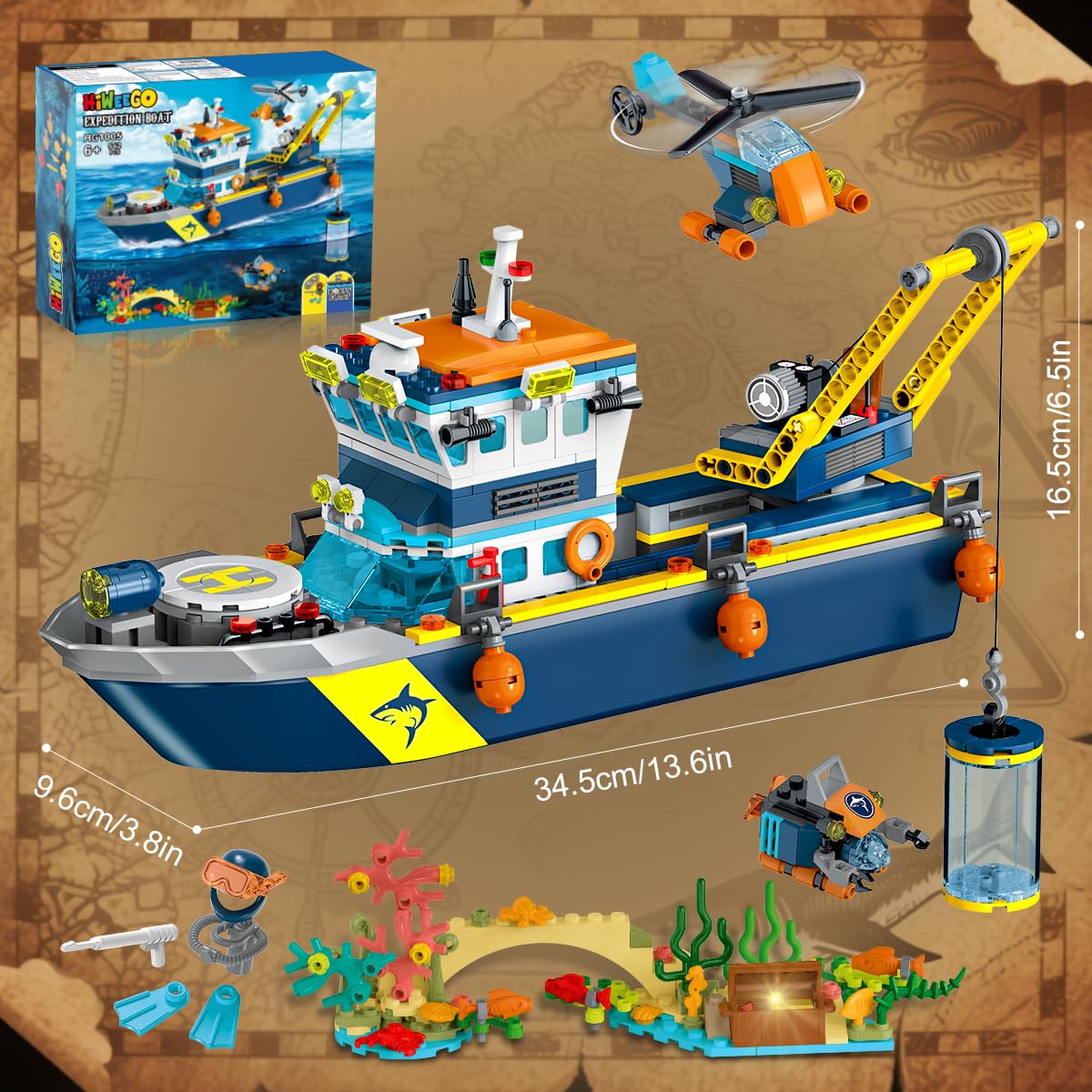 HiWEEGO City Floatable Boat with LED Light – Arctic Explorer Ship Building Kit (542 Pcs)
