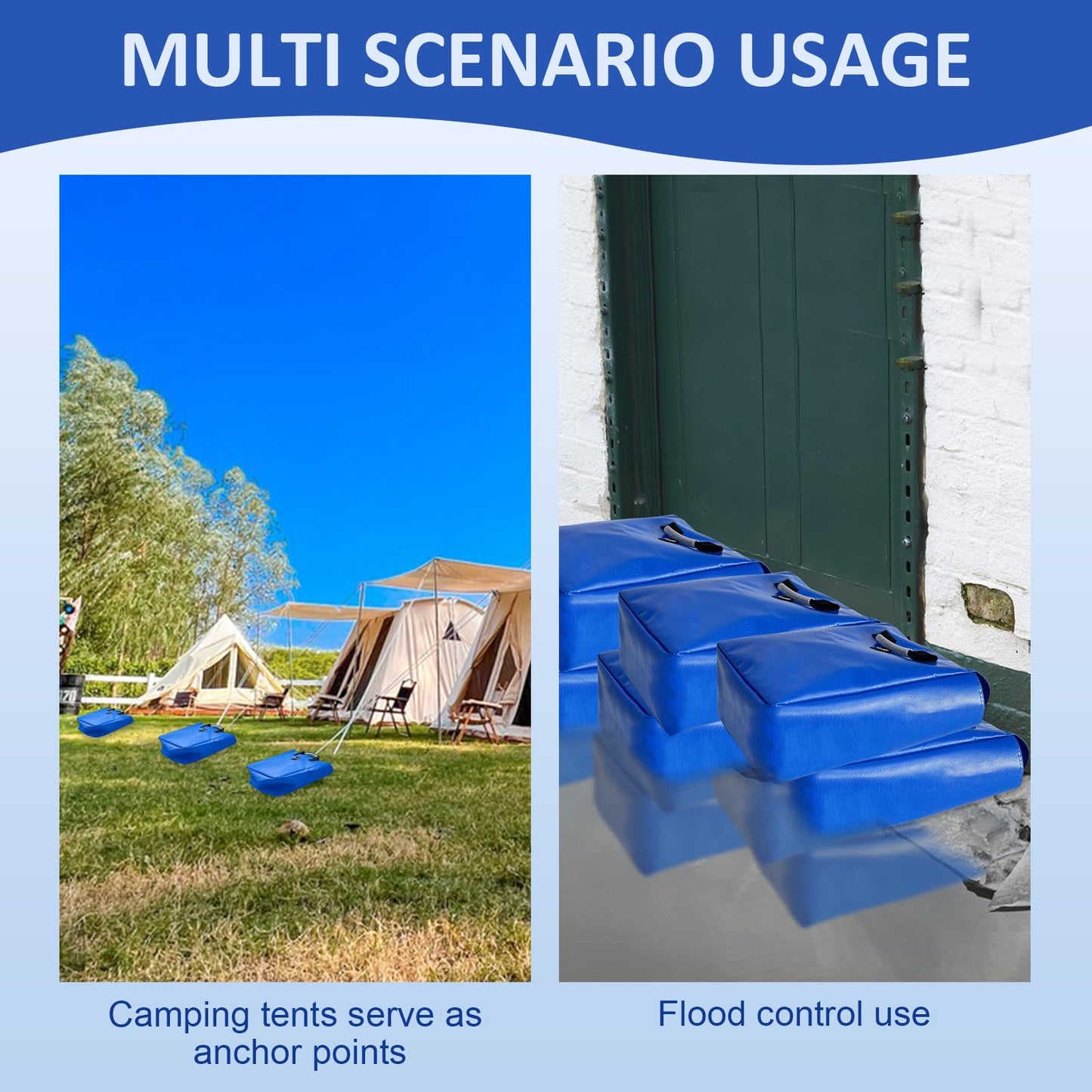 Hlimior 6-Pack Sturdy Outdoor Sandbags with Handles – 50lb Capacity – Anchor for Bounce Houses, Water Slides & Tents (Blue)