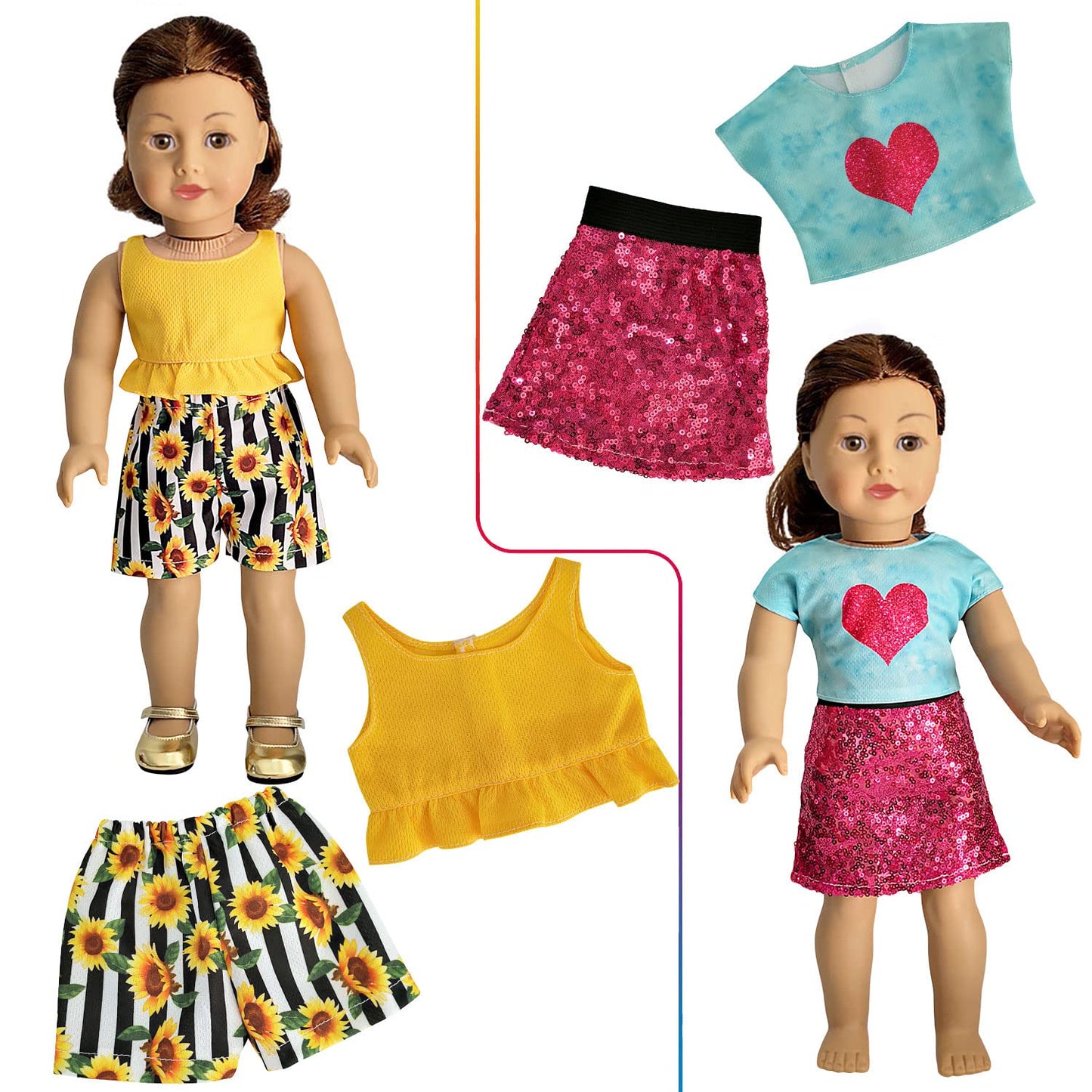 HOAKWA 19-Piece 18-Inch Doll Clothes & Accessories Set | 8 Outfits, Shoes, Headbands, Hat