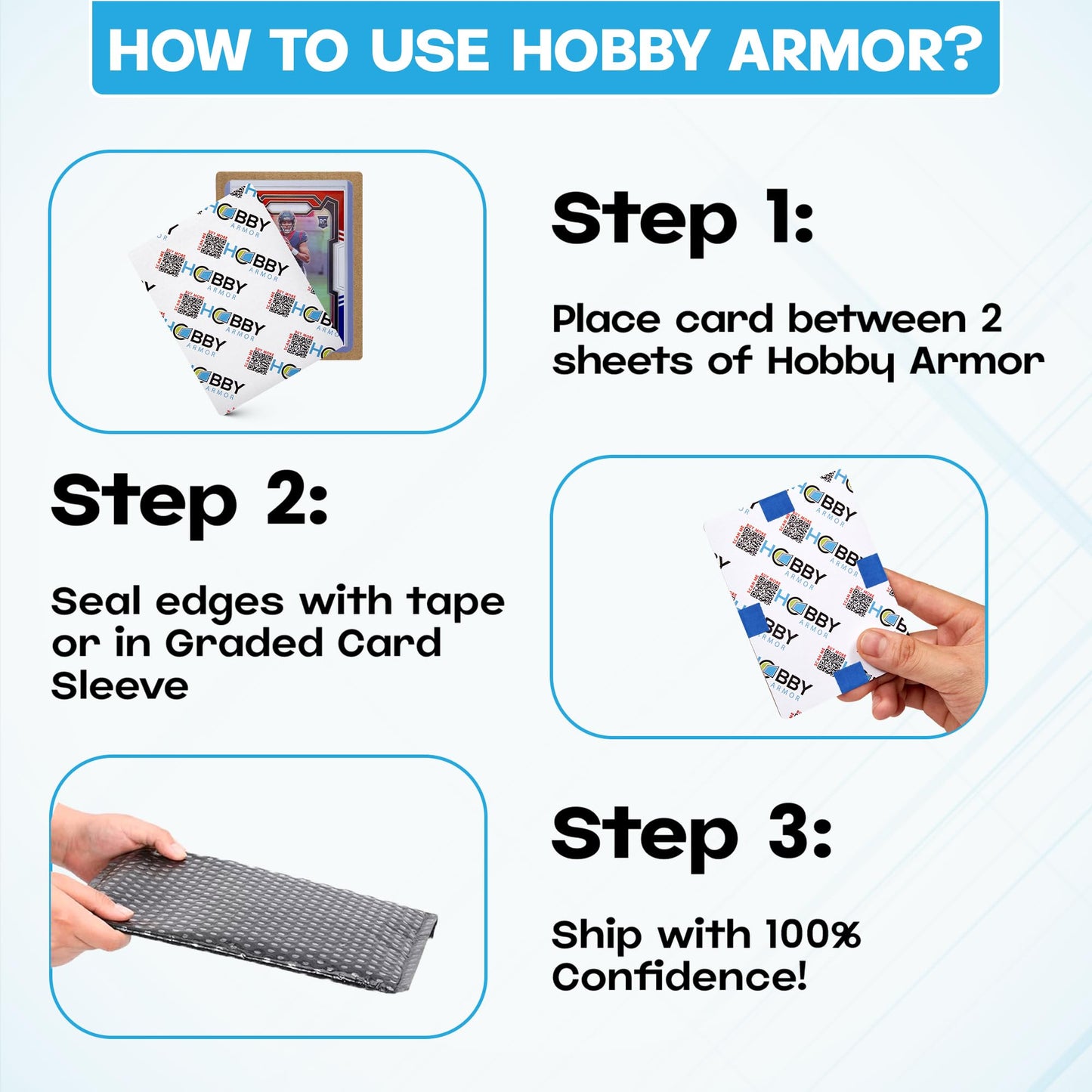 Hobby Armor 100 Pack Trading Card Shipping Protectors - 3.5x4.5, Rounded Corners