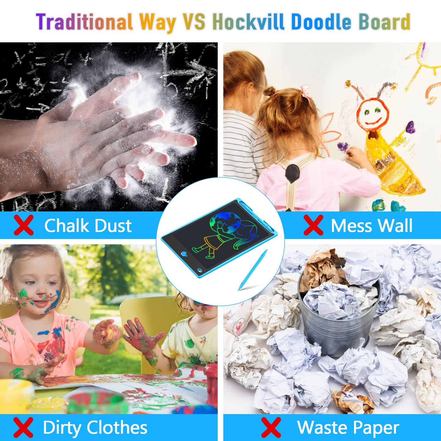 Hockvill 8.8-Inch LCD Writing Tablet for Kids – Doodle Board, Eye-Friendly, Portable Learning Toy