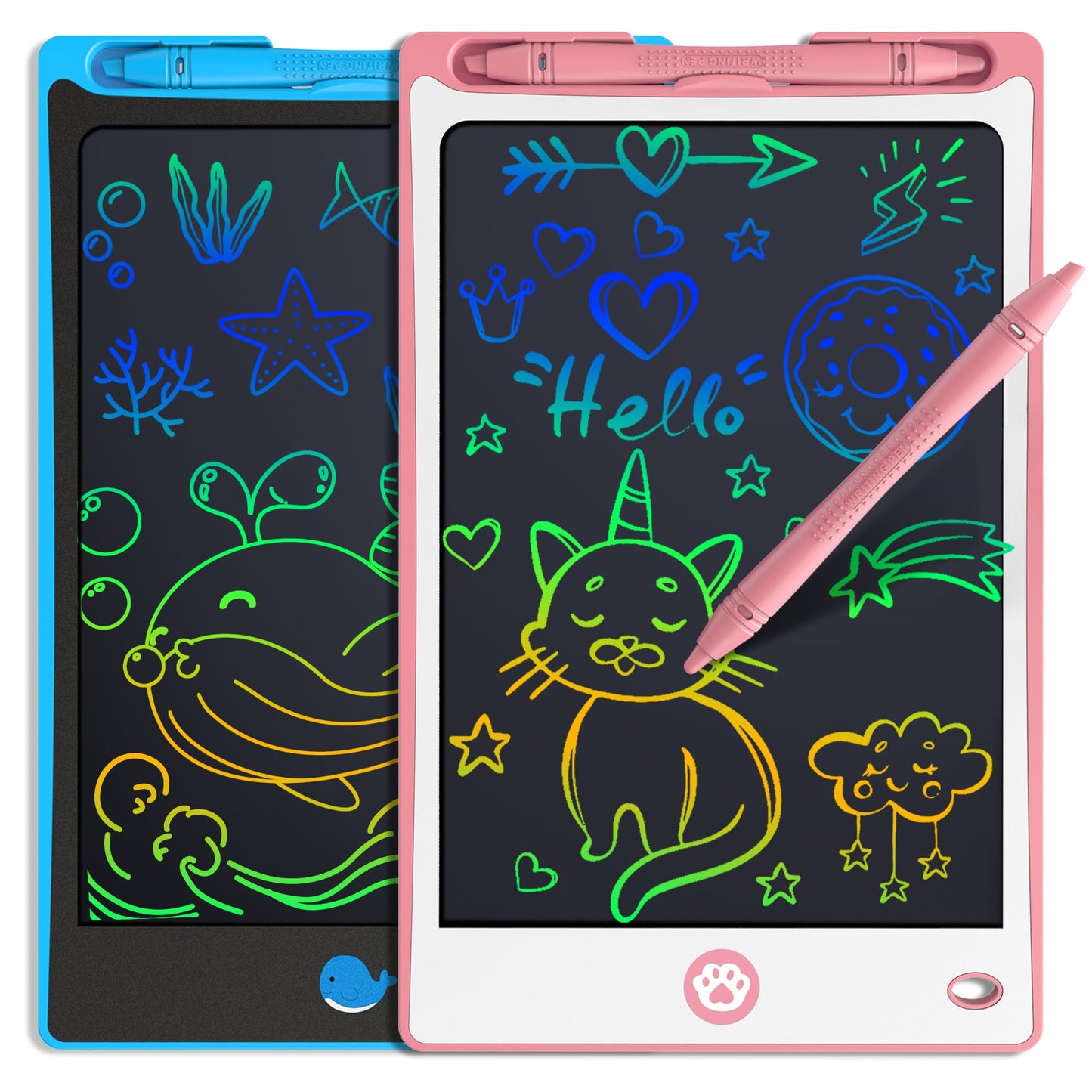 Hockvill 8.8-Inch LCD Writing Tablet for Kids – Doodle Board for Travel, Eye-Friendly Colorful Writing (Ages 3-8) Blue/Pink