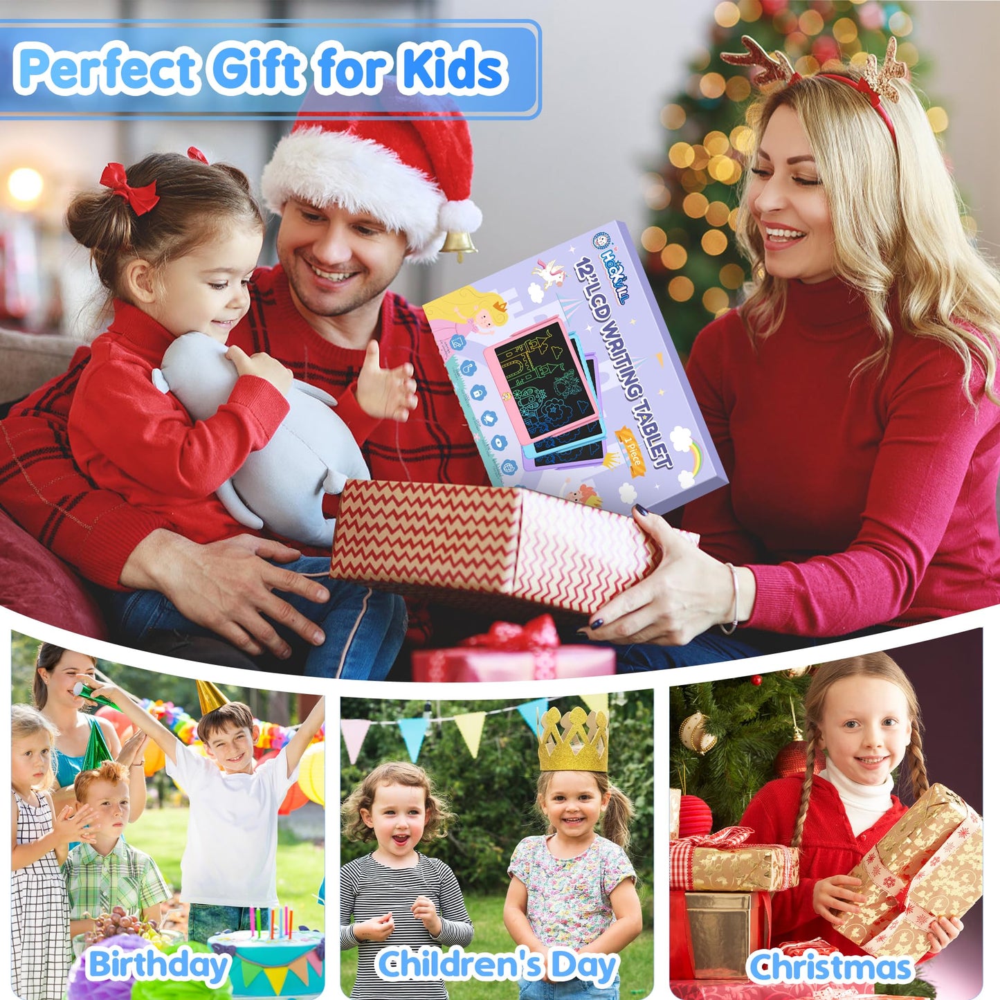 Hockvill 12-Inch LCD Writing Tablet for Kids – Mess-Free Doodle Pad, Travel Friendly