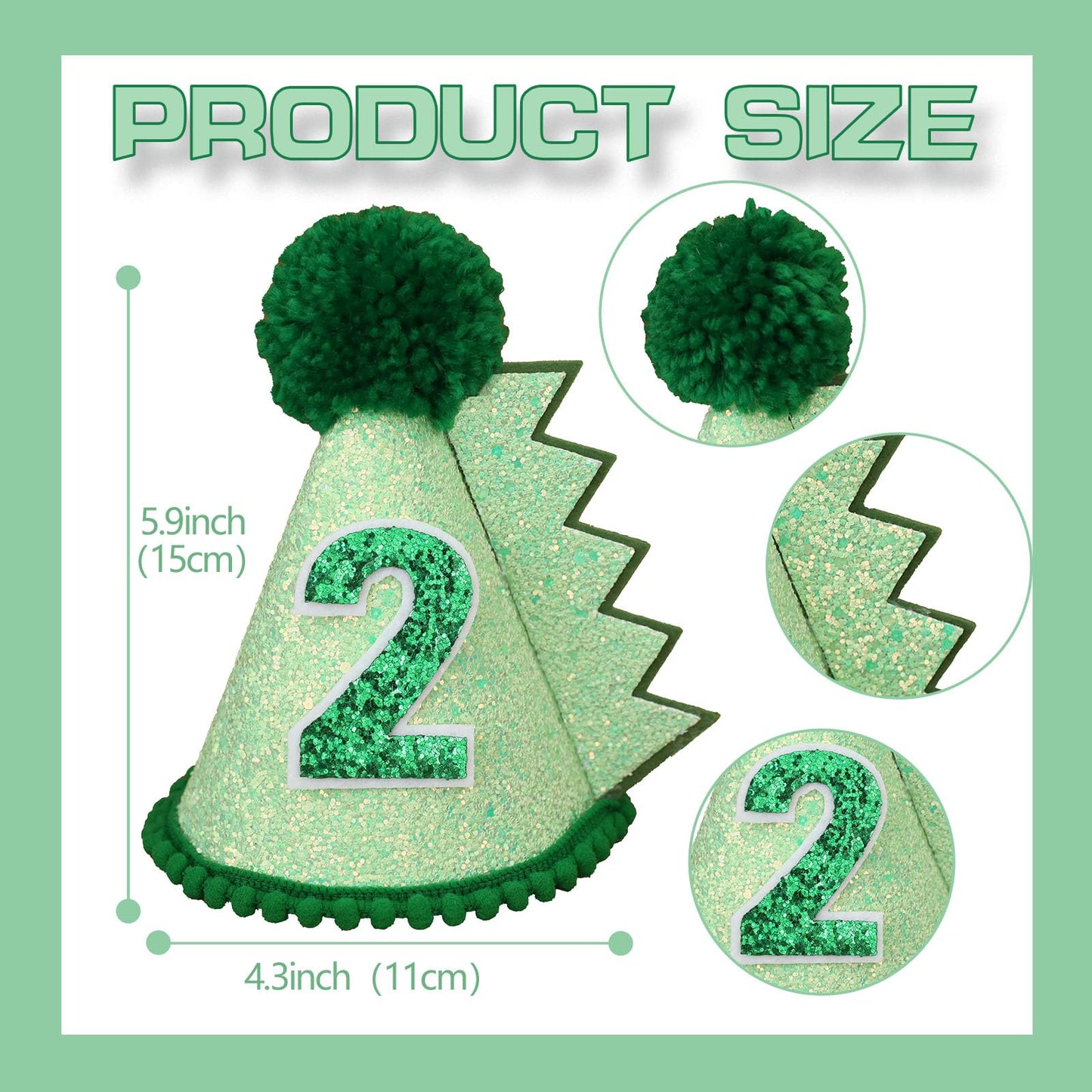 HODIHIWI Dinosaur Birthday Hat – Green Dino Theme Party Accessory for Boys