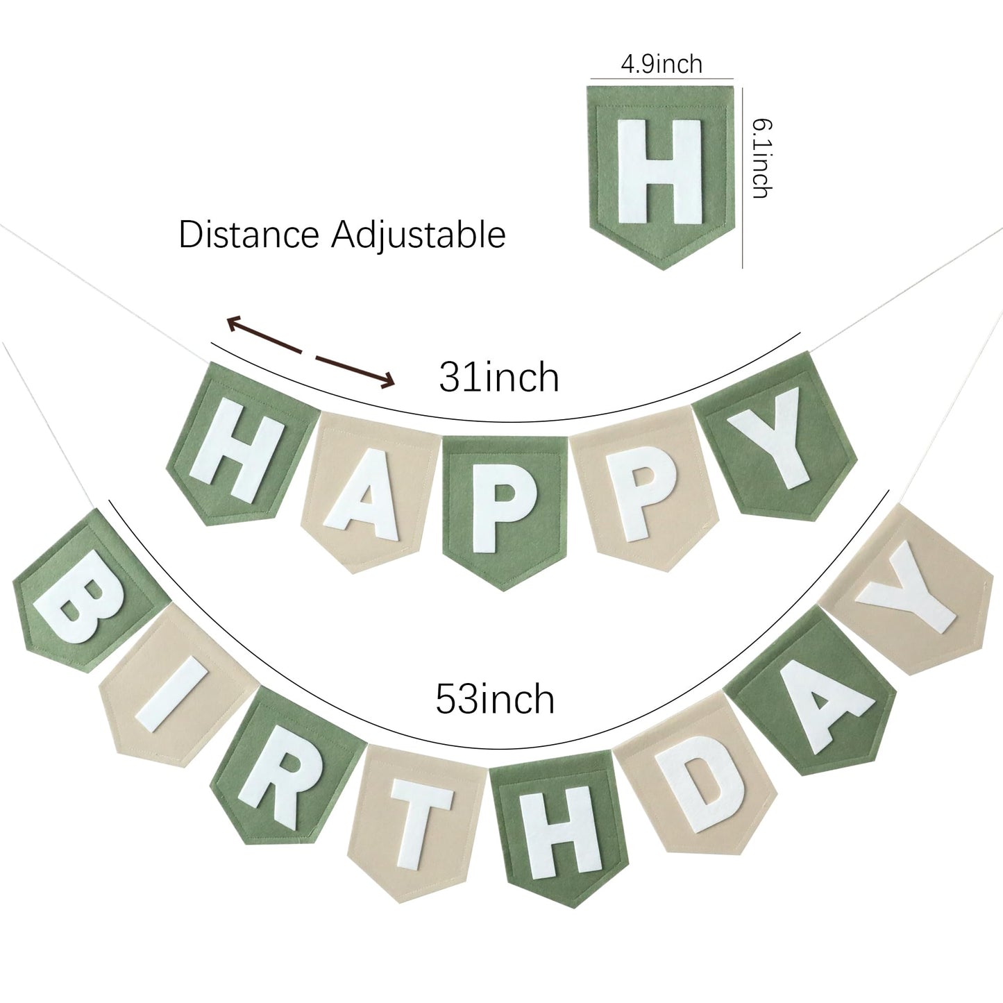 HODIHIWI Felt Green Khaki Happy Birthday Banner – Reusable Party Backdrop