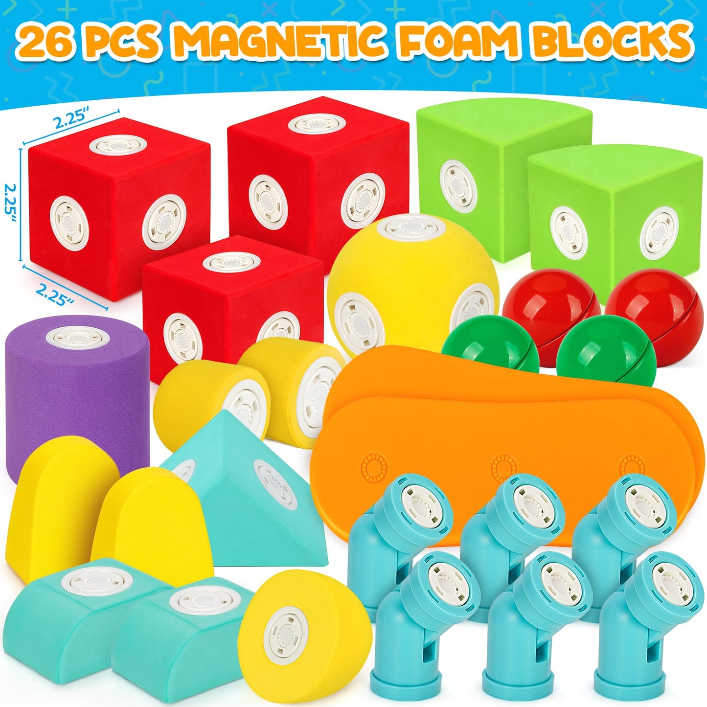 Hodurgyi 26-Piece Magnetic Foam Blocks – STEM Preschool Toys for Toddlers & Kids 3–6+