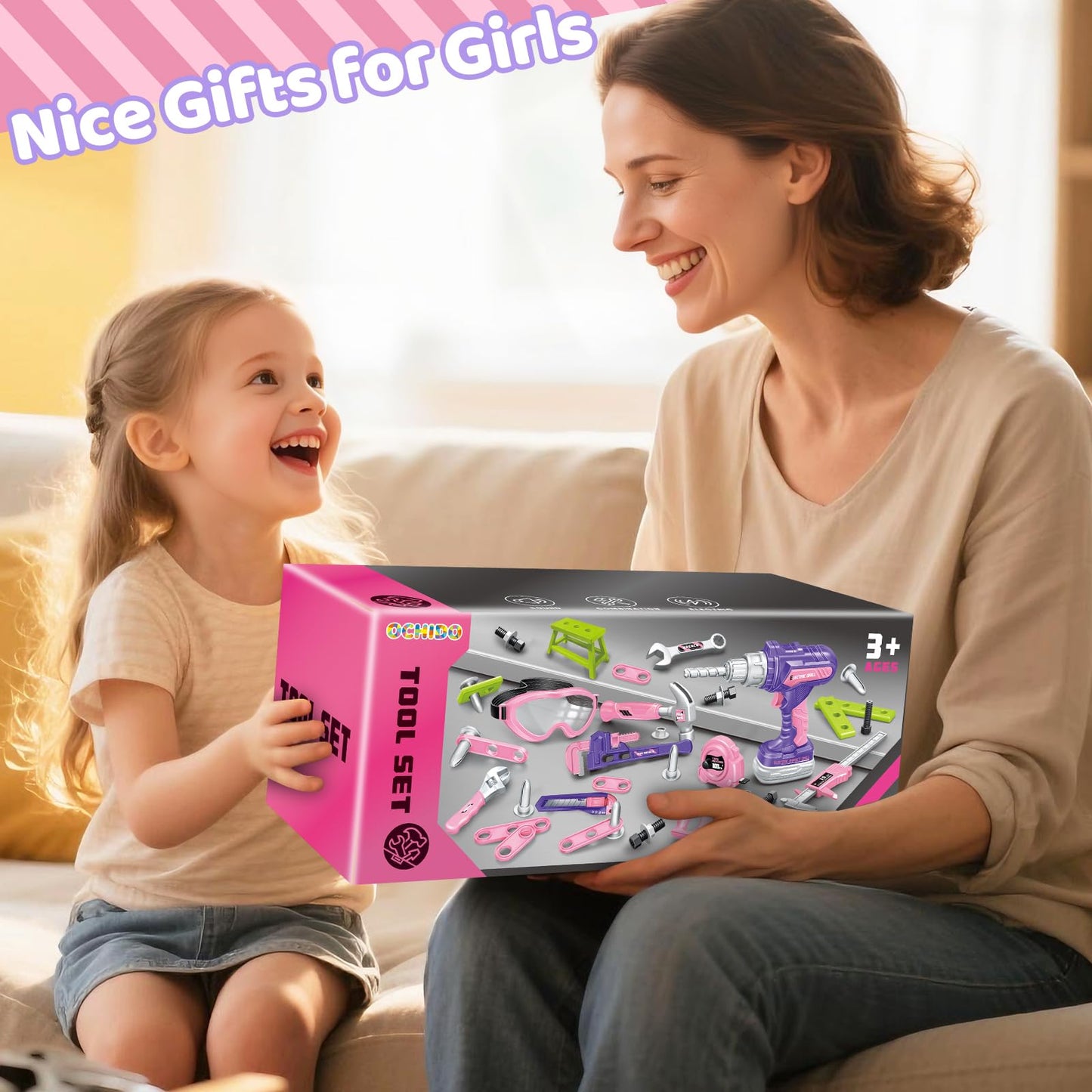 Hodurgyi Kids Tool Set 46 PCS | Portable Toolbox and Realistic Toy Drill for Toddlers 3-8