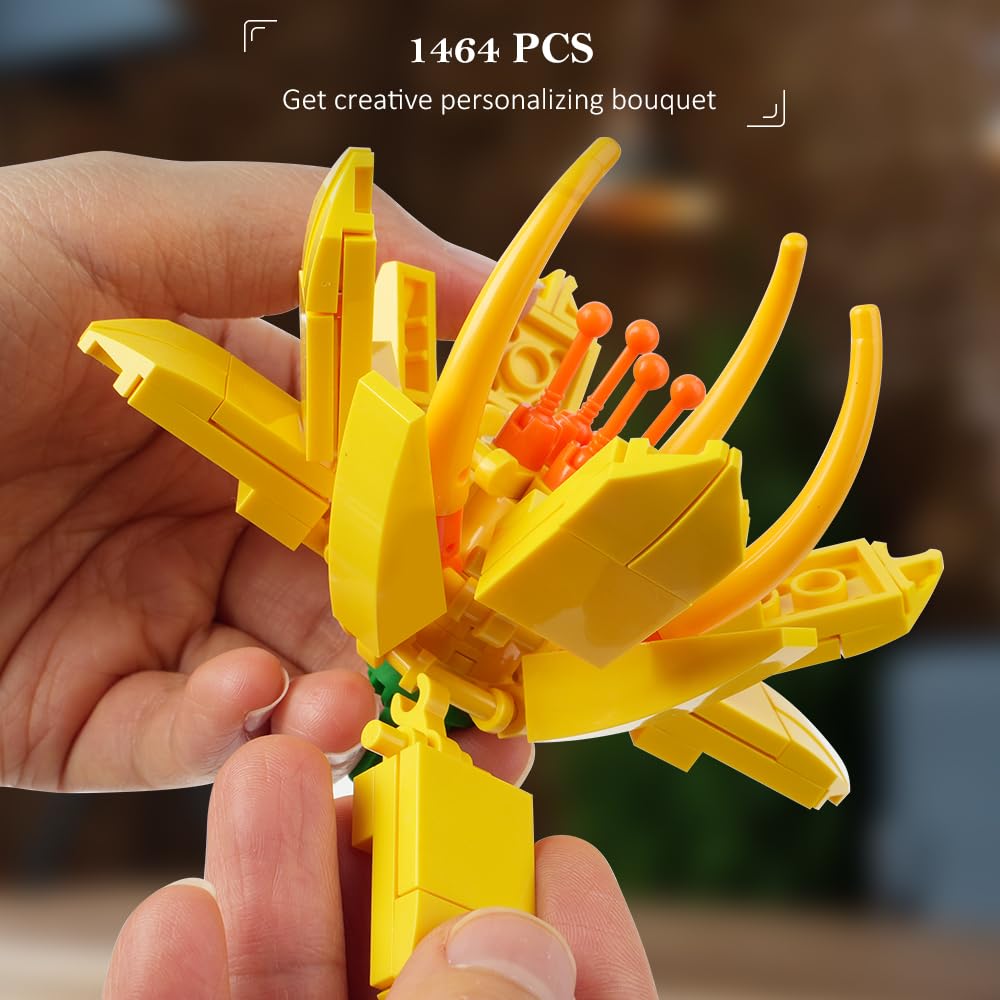 HOGOKIDS Flower Bouquet Set for Adults – 1461PCS DIY Floral Kit & Gift