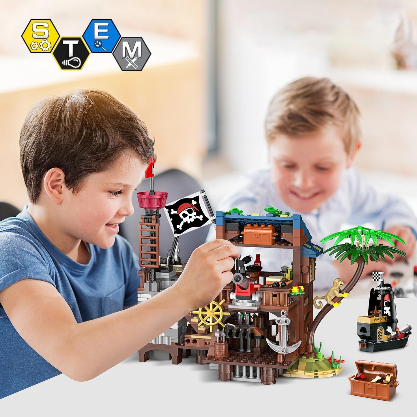 HOGOKIDS Pirate Ship House with LED Light – 781 Pcs STEM Kit (Ages 6-12+)