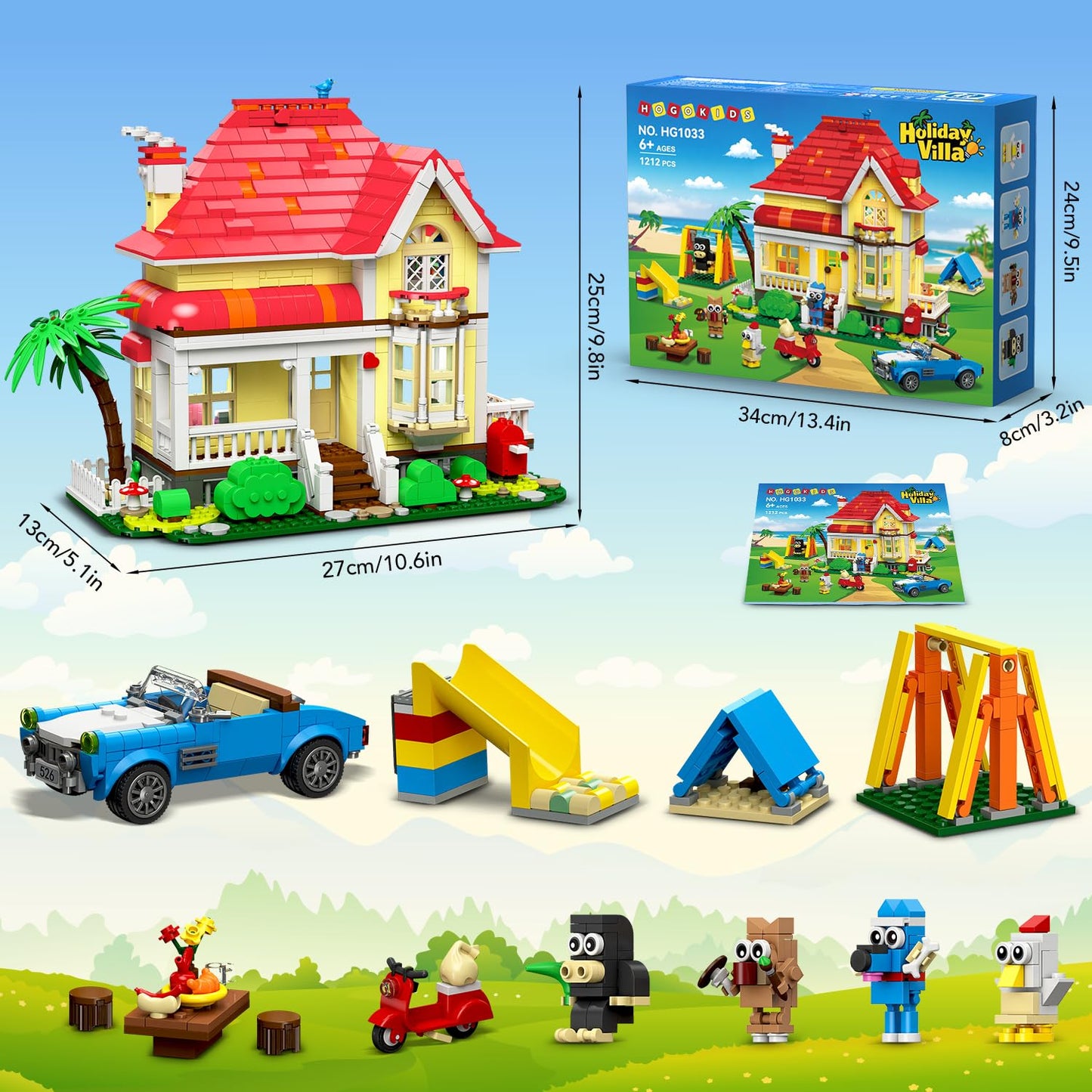 HOGOKIDS Girls House Building Set with LED Lights – Family Villa Playset for Kids 6+