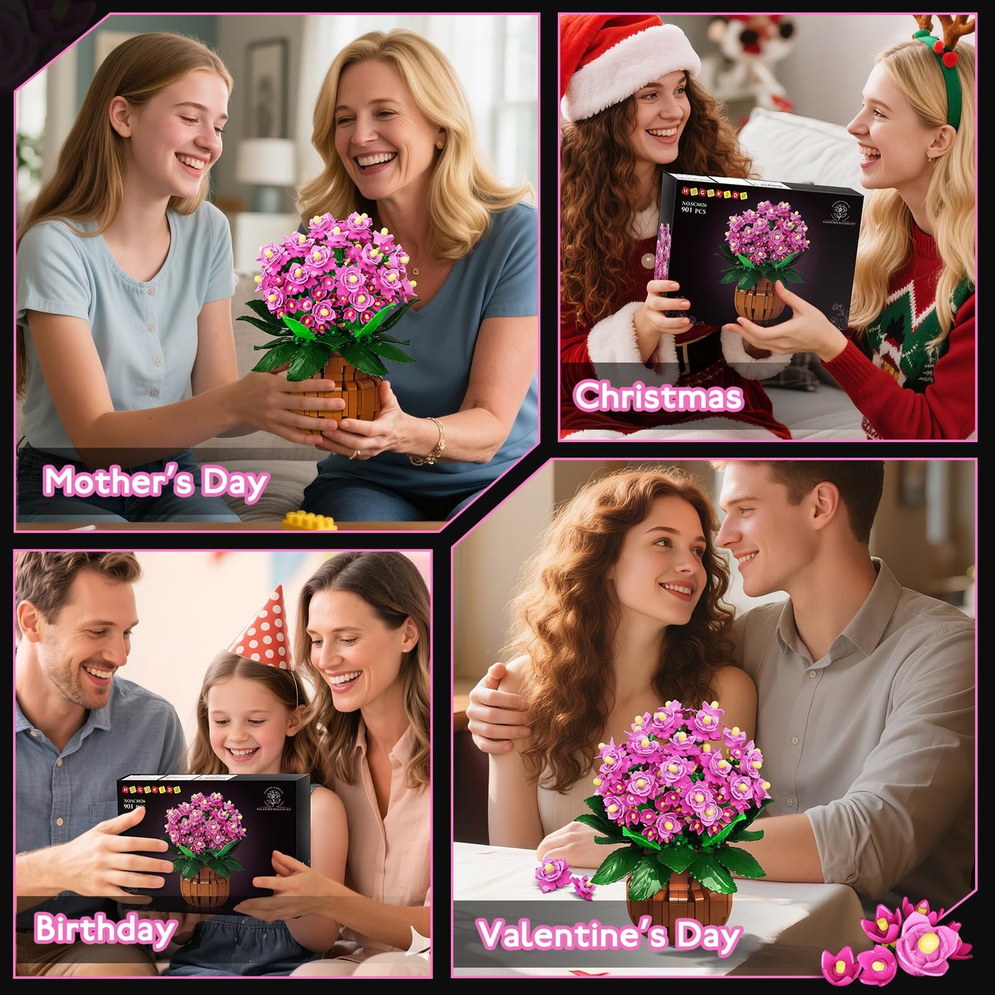HOGOKIDS Flowers Botanical Kalanchoe Bonsai Building Set – 901PCS, Artificial Potted Plant Gift