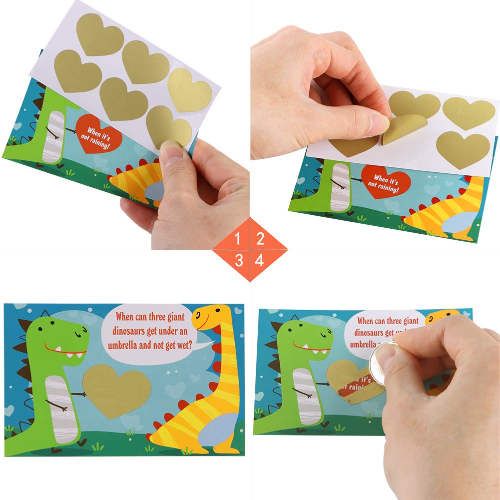 Hohomark Valentines Day Cards for Kids – 36 Scratch-Off Joke Cards with 42 Stickers | To/From