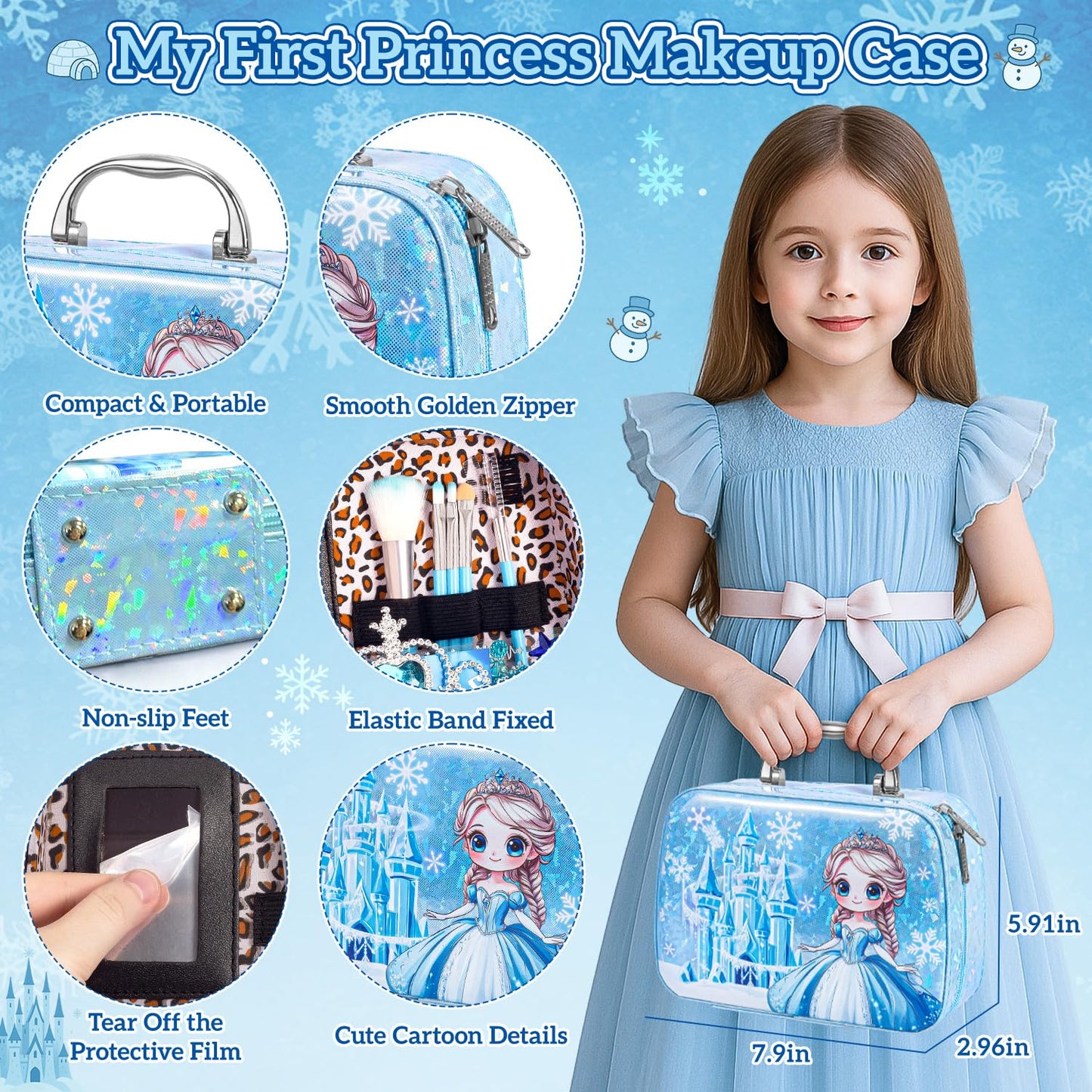 Hohosunlar Frozen Pretend Makeup Kit for Toddlers (3-5) | 29-in-1 Princess Dress-Up Set