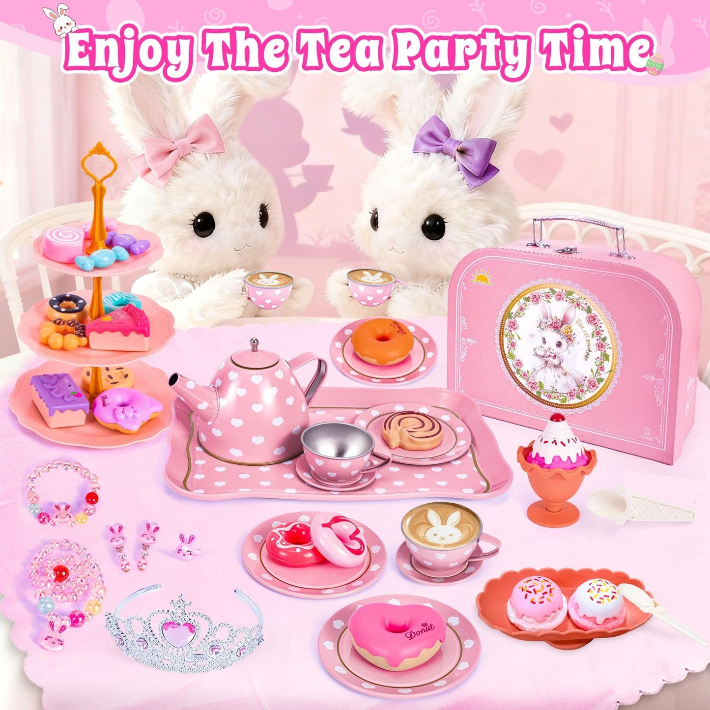 Hohosunlar Tea Party Set for Little Girls – Princess Tea Time Toy with Carrying Case (Ages 3-8)