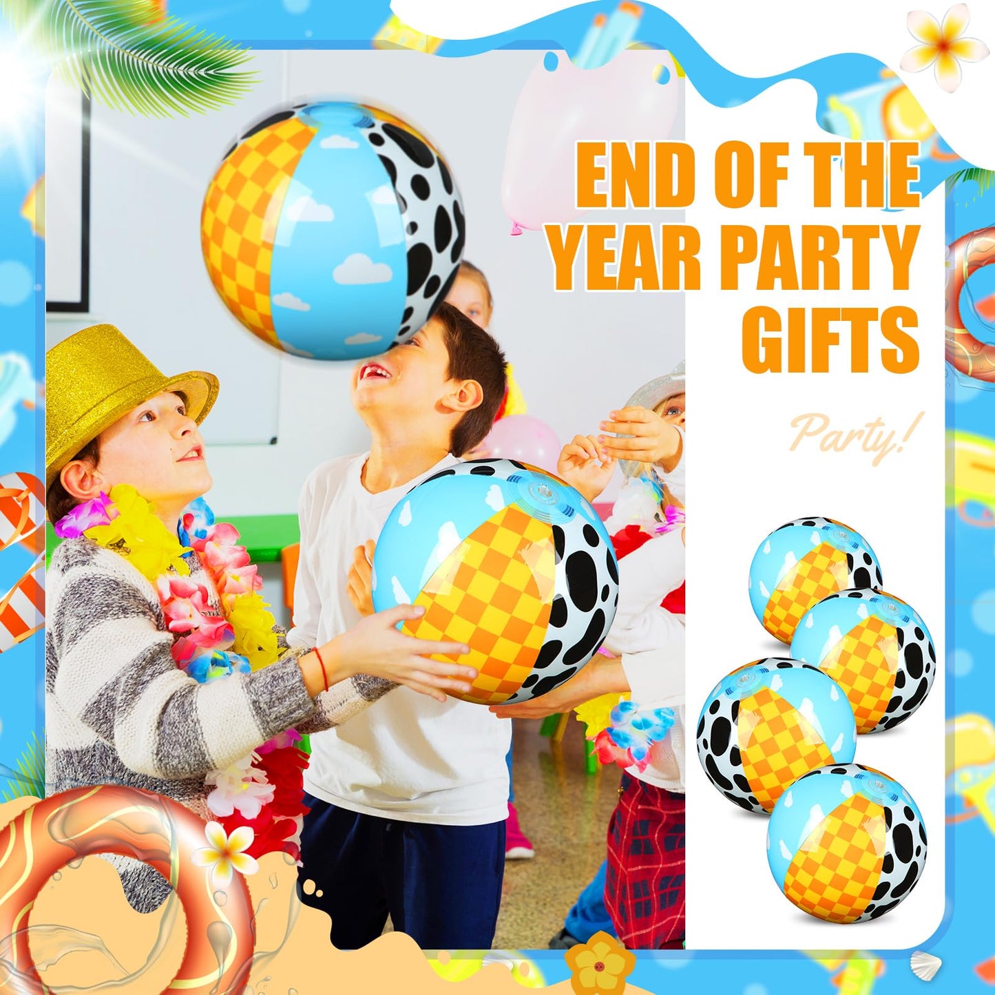 Hollowfly 4 Pack Cartoon Story Beach Balls – 12-Inch Inflatable Pool & Beach Ball Bulk