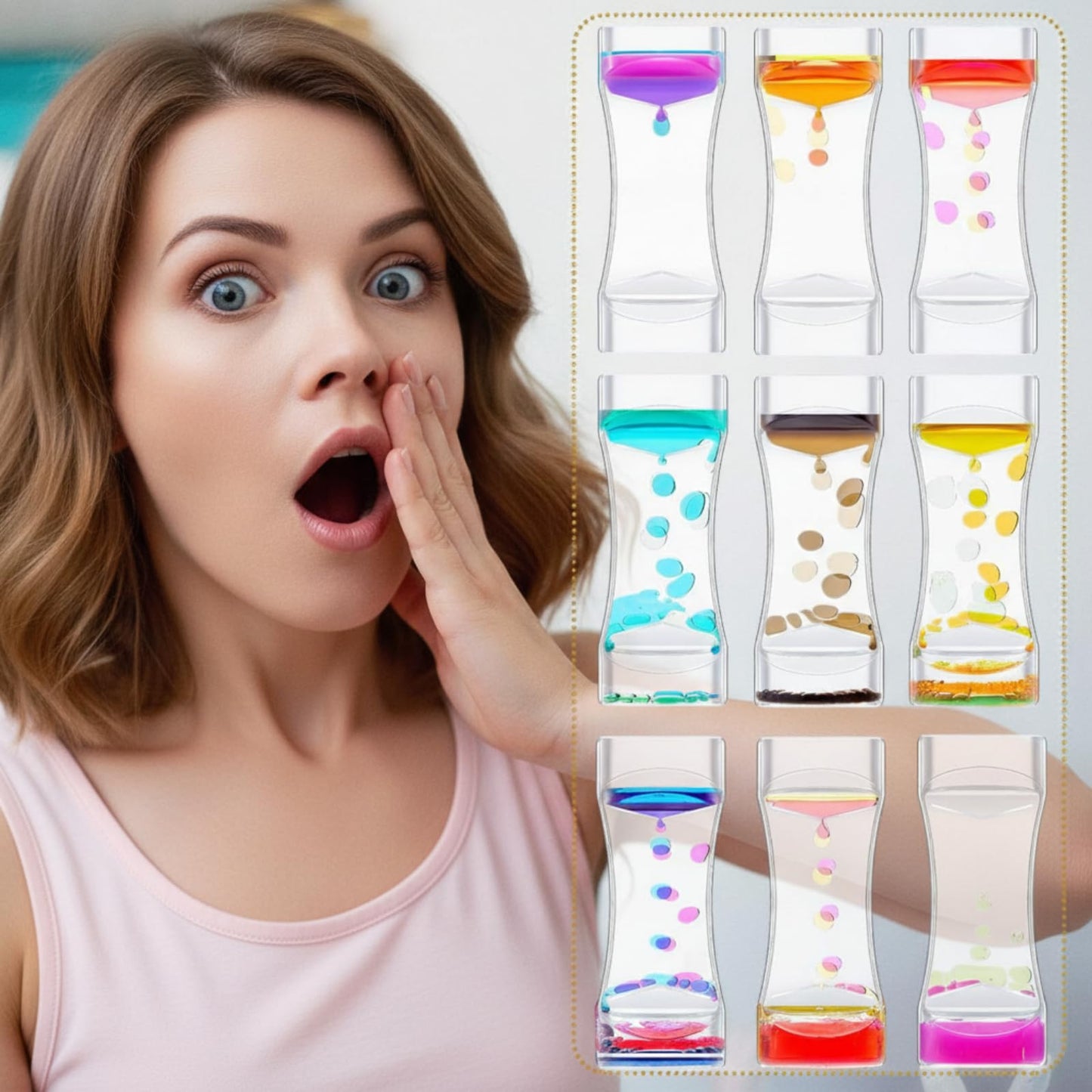 Hollowfly 36-Piece Liquid Motion Bubbler Timer Sensory Fidget – Colorful Hourglass for Calm, Focus & Stress Relief