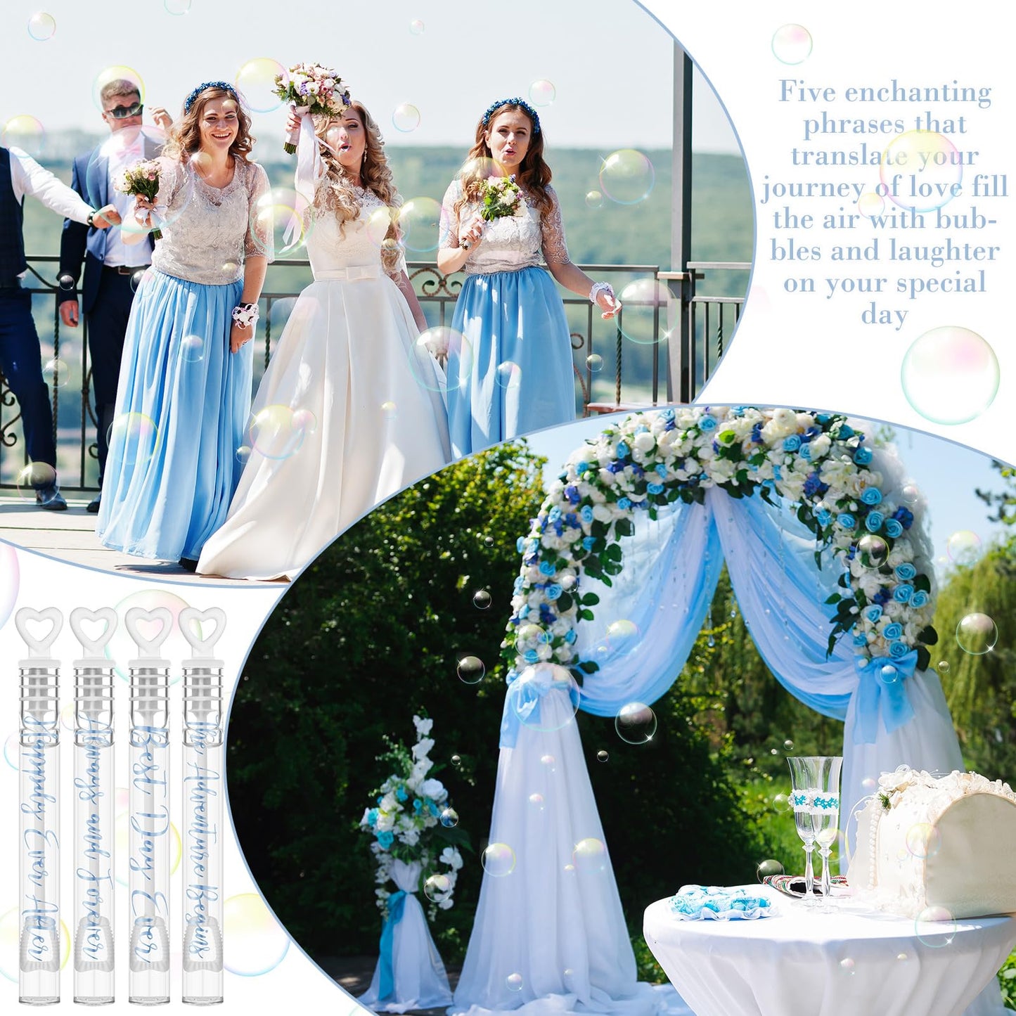 Hollowfly 60 Count Wedding Mini Bubble Wands – Heart Design (White/Blue)