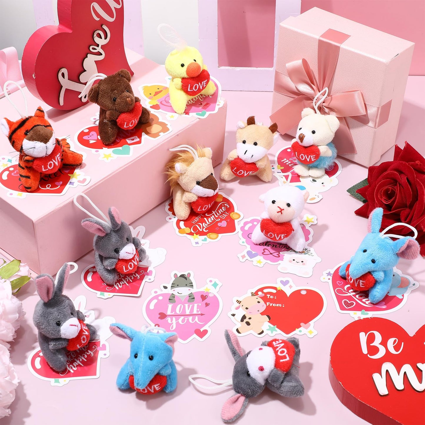 Hollowfly 30-Set Valentine Plush Bulk | Classroom Gifts & Cards for Students